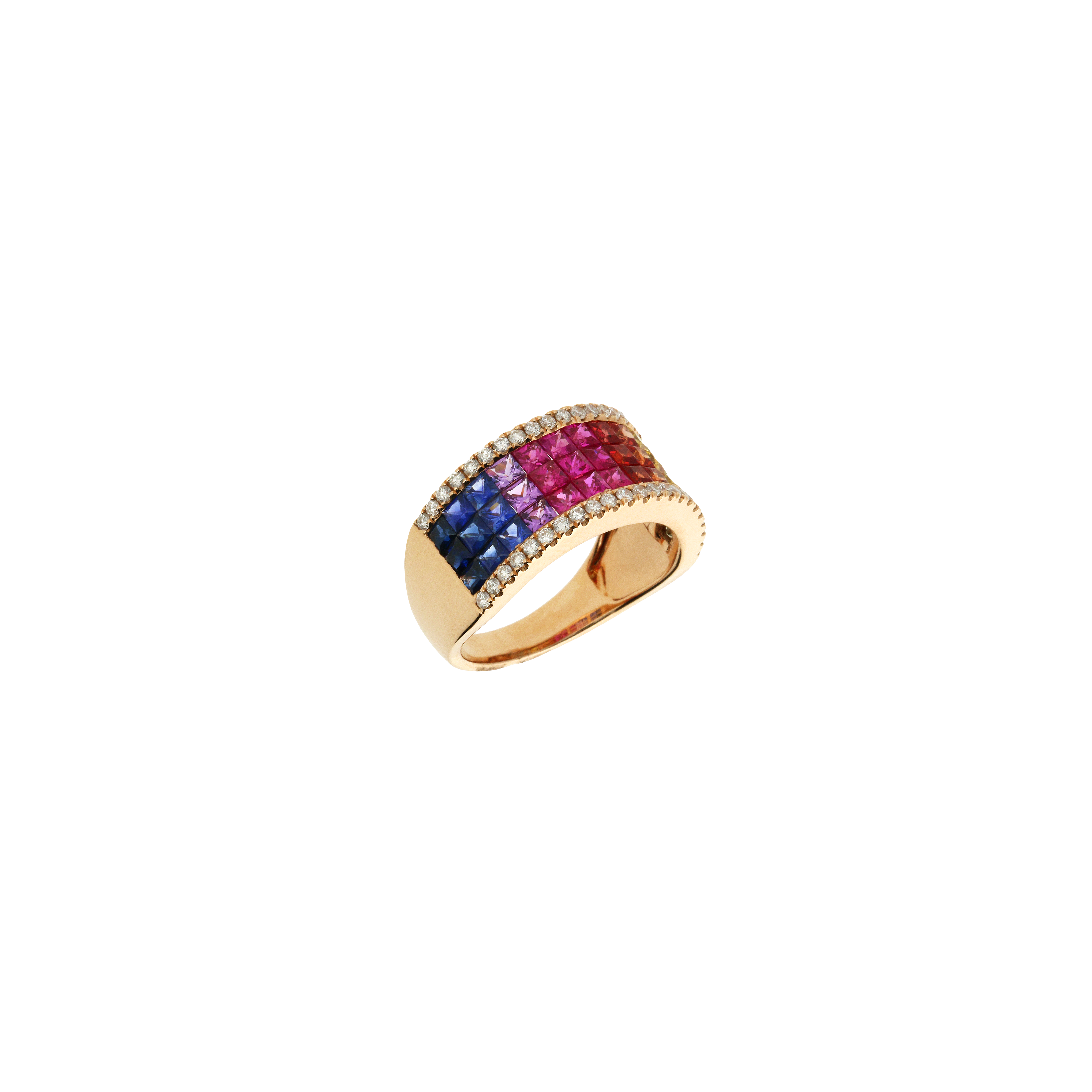 ANELLO IN ORO ROSA CON ZAFFIRI MULTICOLOR E DIAMANTI BIANCHI - R02867RB11