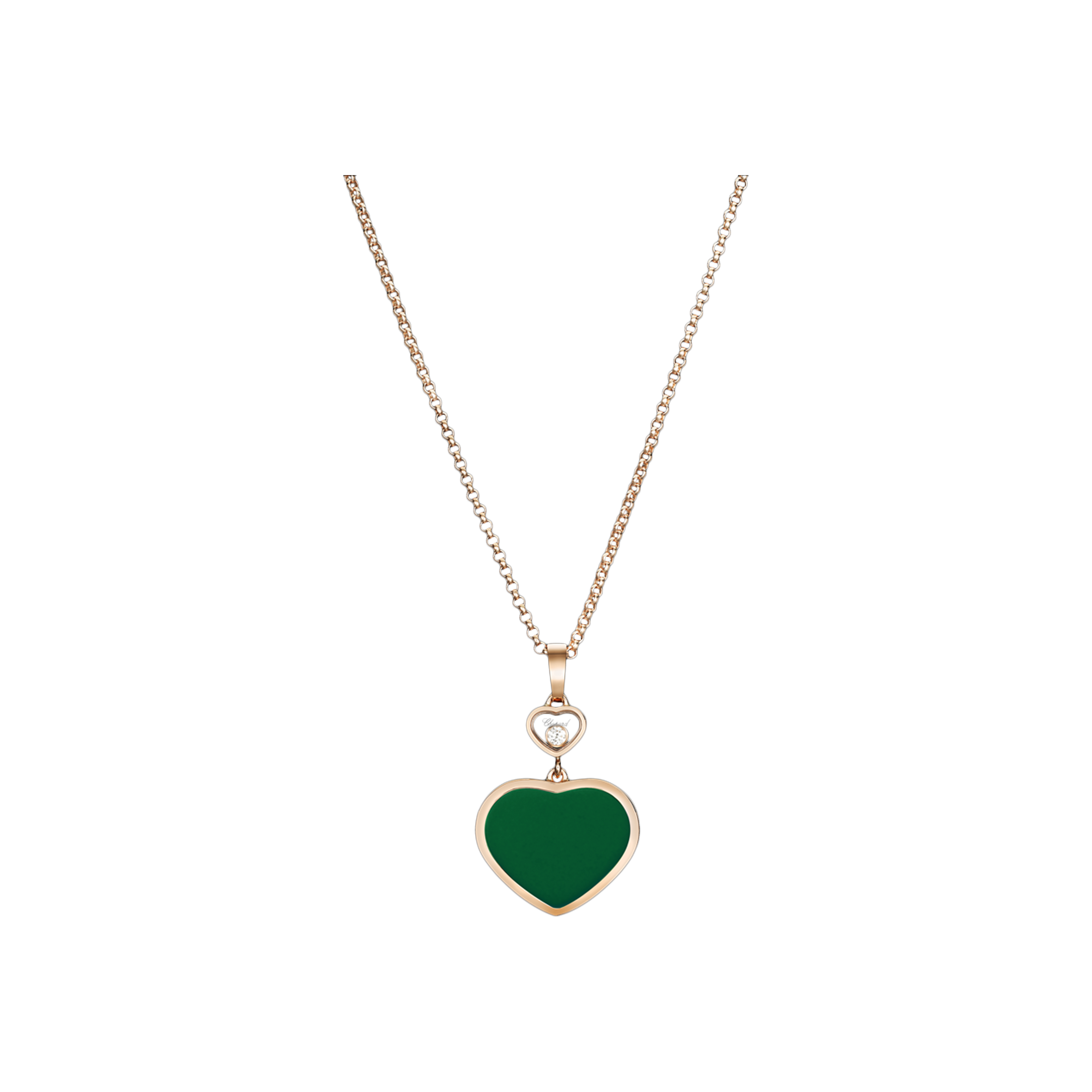 CHOPARD - COLLANA HAPPY HEARTS IN ORO ROSA CON DIAMANTE E AGATA VERDE - 797482-5101 - 797482-5101