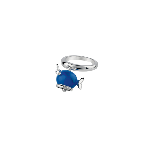 Anello Campanelle Balena in argento e smalto blu con diamante taglio brillante - 39016