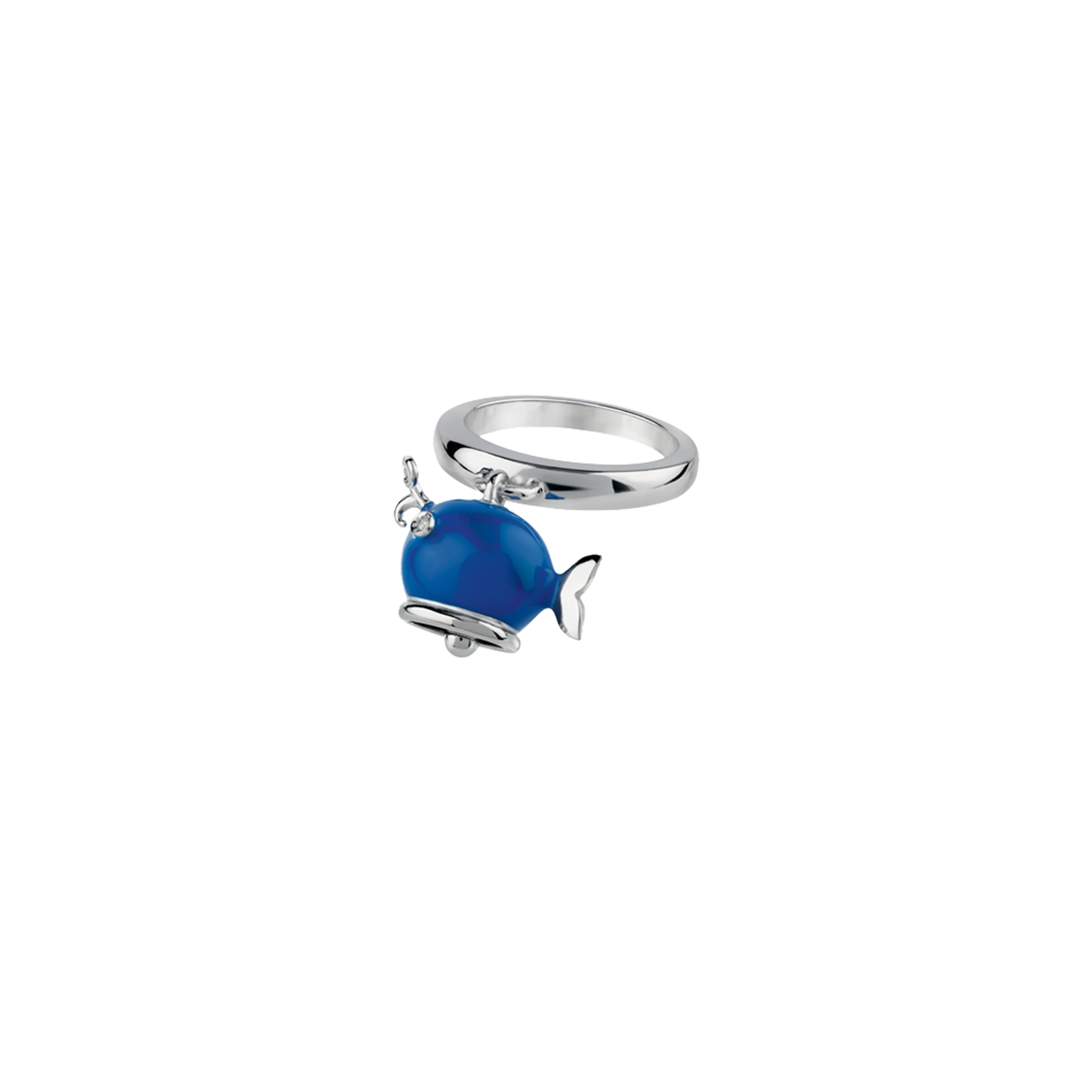 Anello Campanelle Balena in argento e smalto blu con diamante taglio brillante - 39016 - 39014