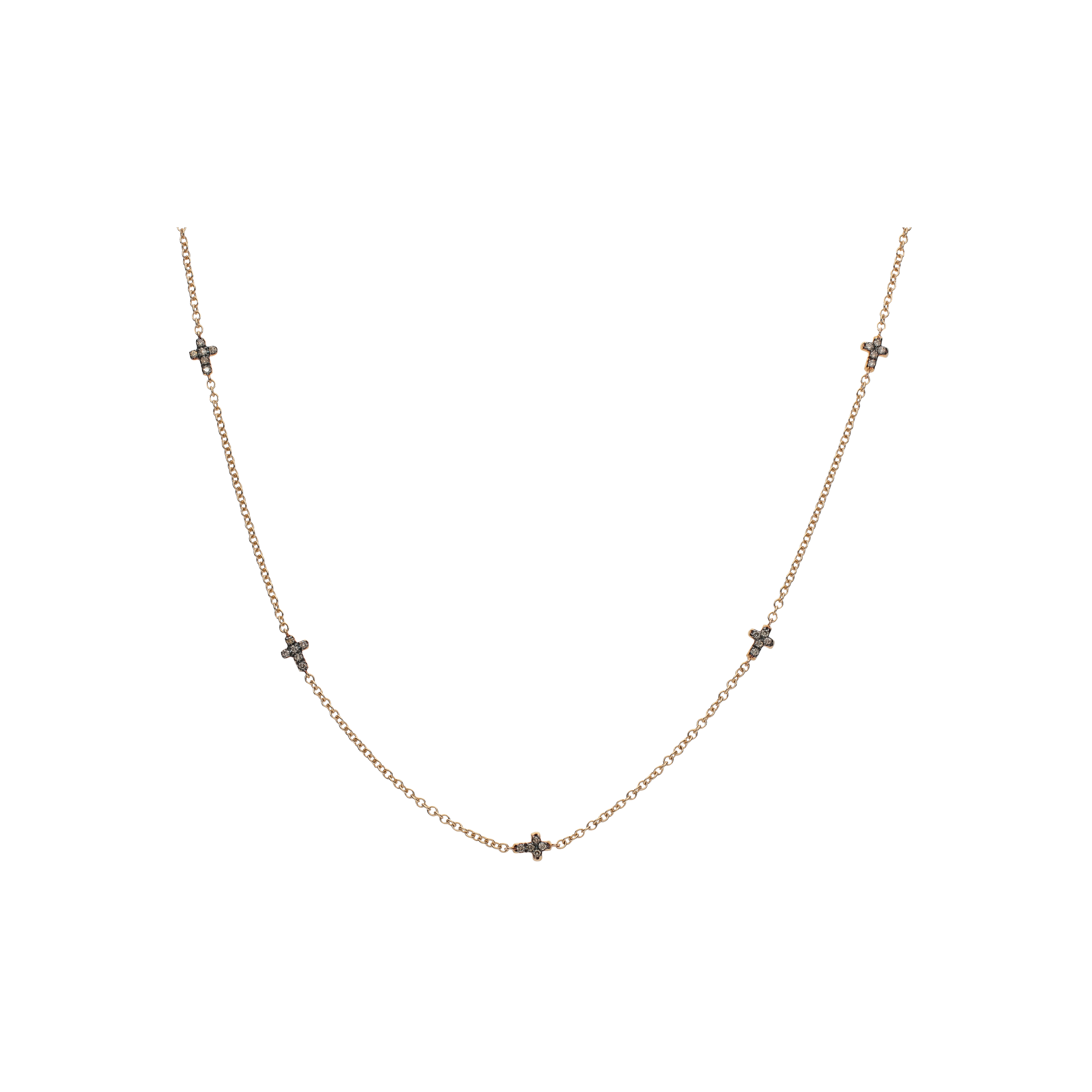 COLLANA IN ORO ROSA CON CROCI IN DIAMANTI NERI - FC1695R002N