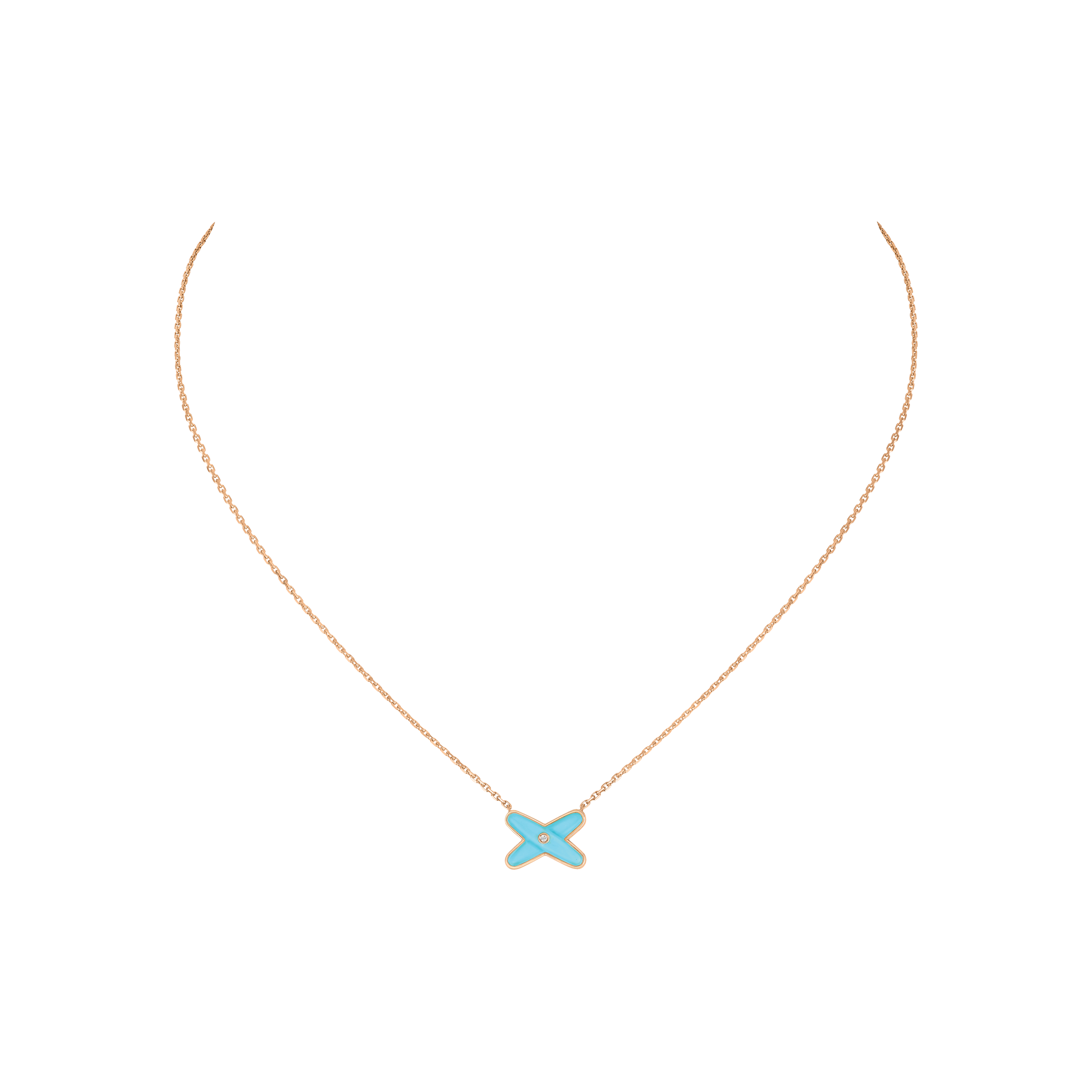 CHAUMET - COLLANA JEUX DE LIENS IN ORO ROSA CON DIAMANTE E TURCHESE - 082932