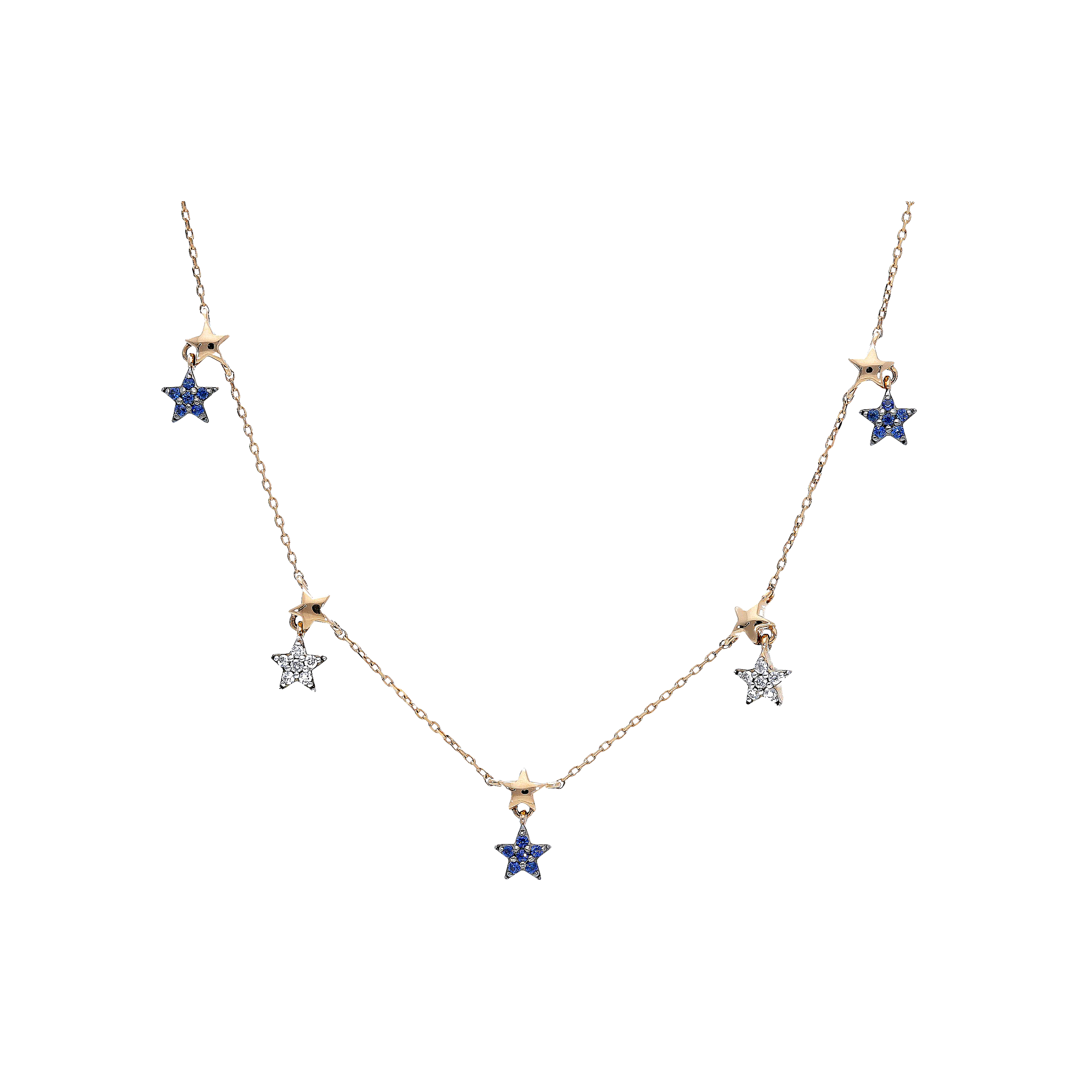 COLLANA STELLE IN ORO ROSA CON DIAMANTI E ZAFFIRI - VN27911SBLDP