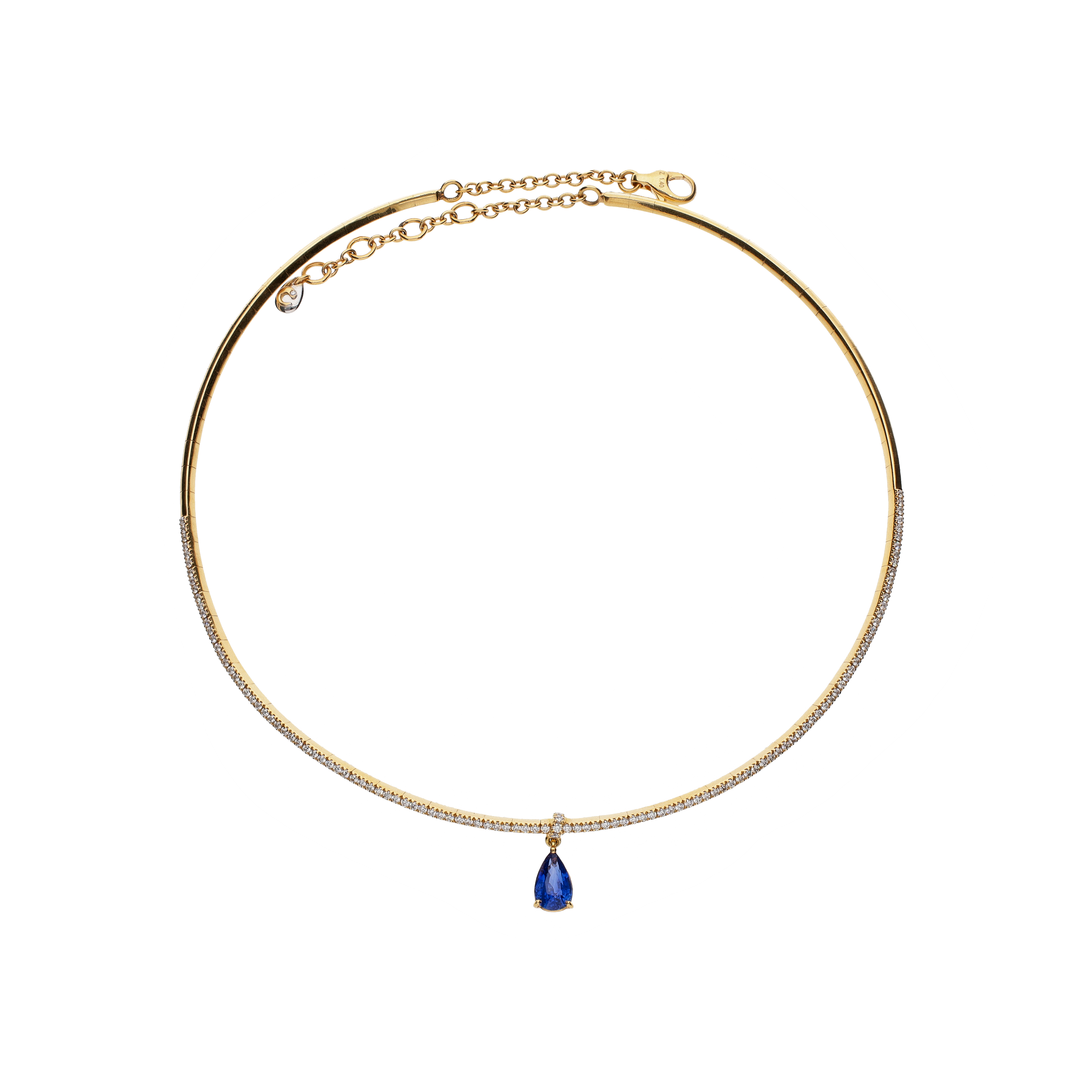 COLLANA RIGIDA IN ORO ROSA CON DIAMANTI E ZAFFIRO BLU PENDENTE - 84380448