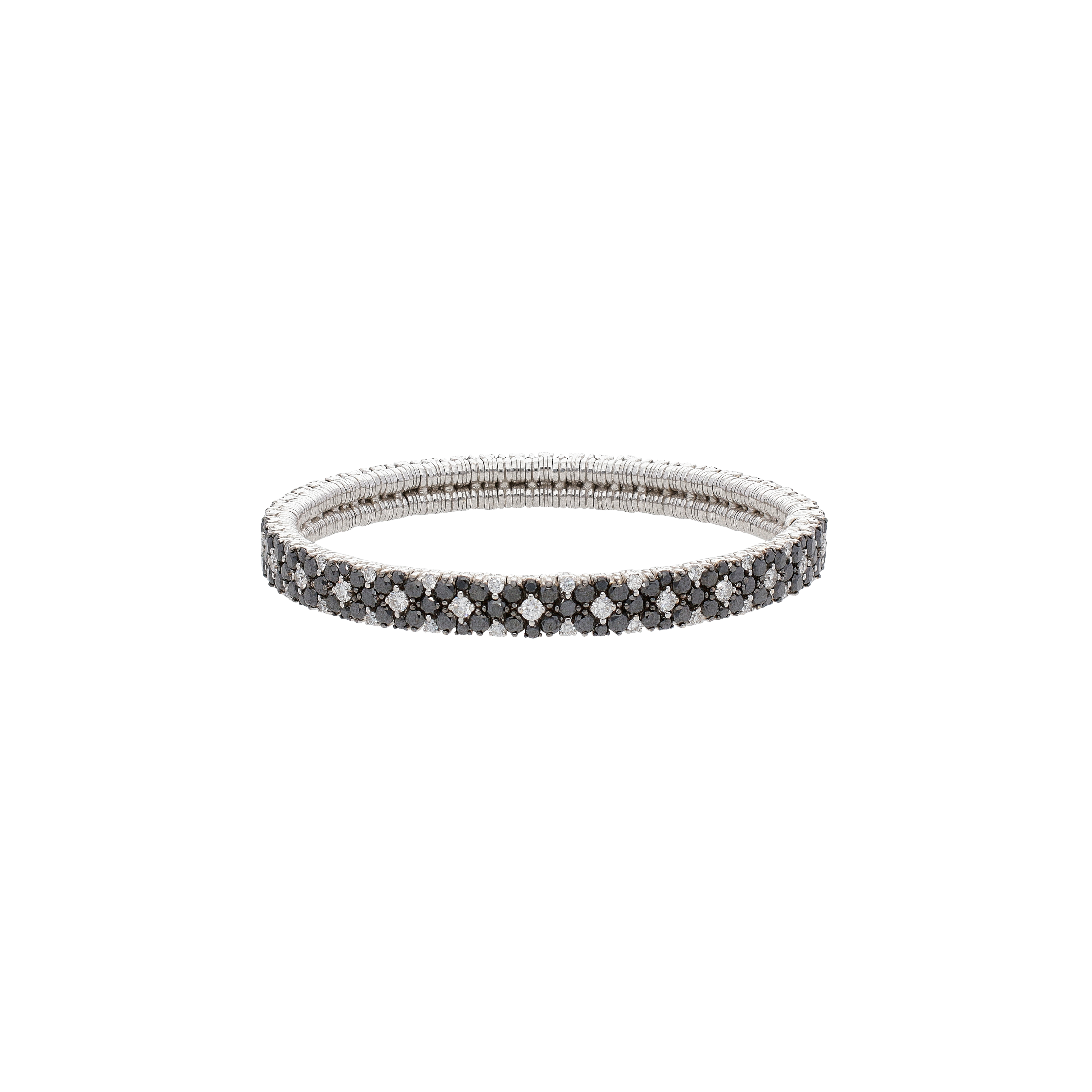 BRACCIALE MOLLA IN ORO BIANCO CON DIAMANTI BIANCHI E DIAMANTI NERI - 39BR02RDN