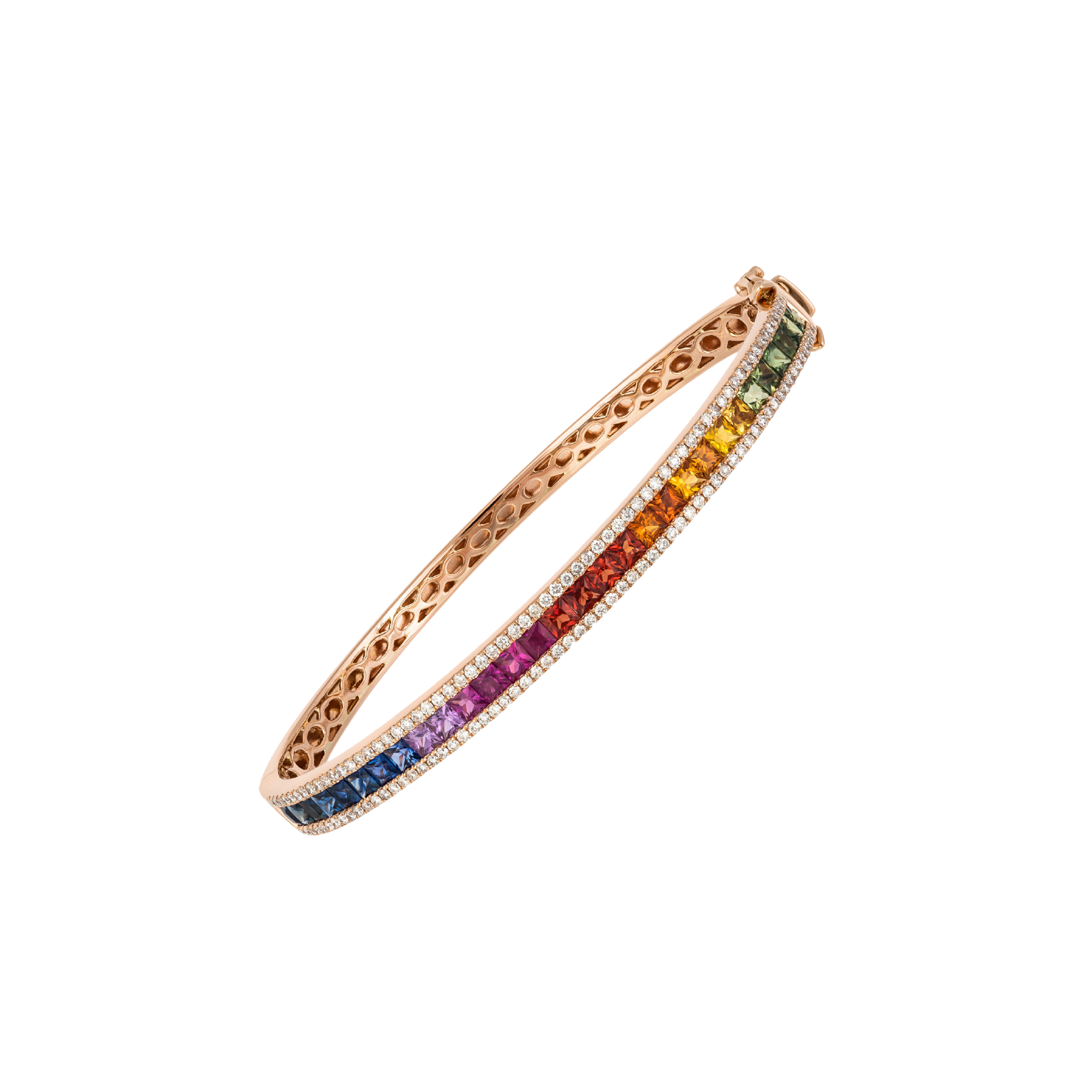 BRACCIALE RIGIDO RAINBOW IN ORO ROSA CON DIAMANTI E ZAFFIRI MULTICOLOR - KB1042/MS