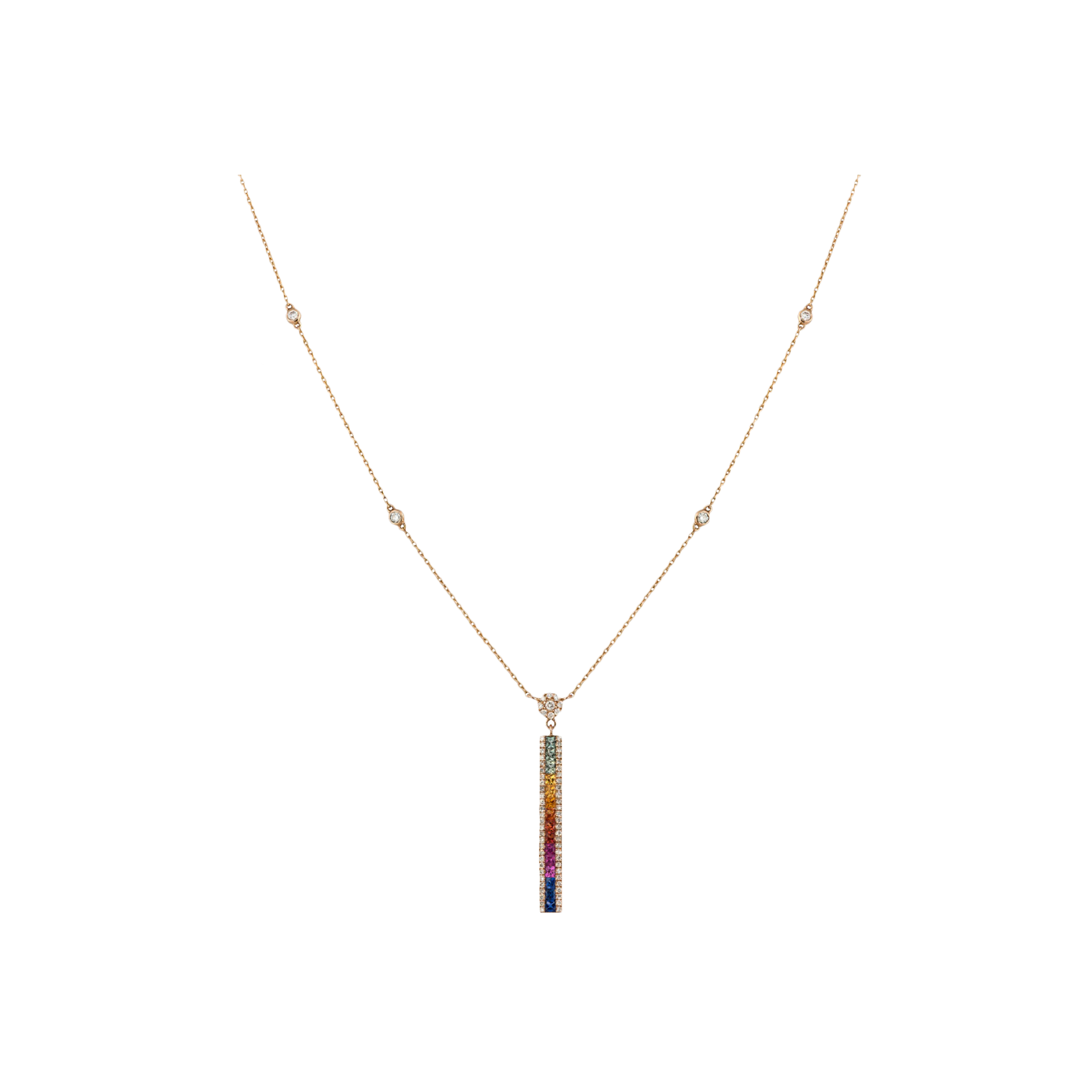 COLLANA RAINBOW CON PENDENTE IN ORO ROSA DIAMANTI BIANCHI E ZAFFIRI MULTICOLOR - KP1004/MS