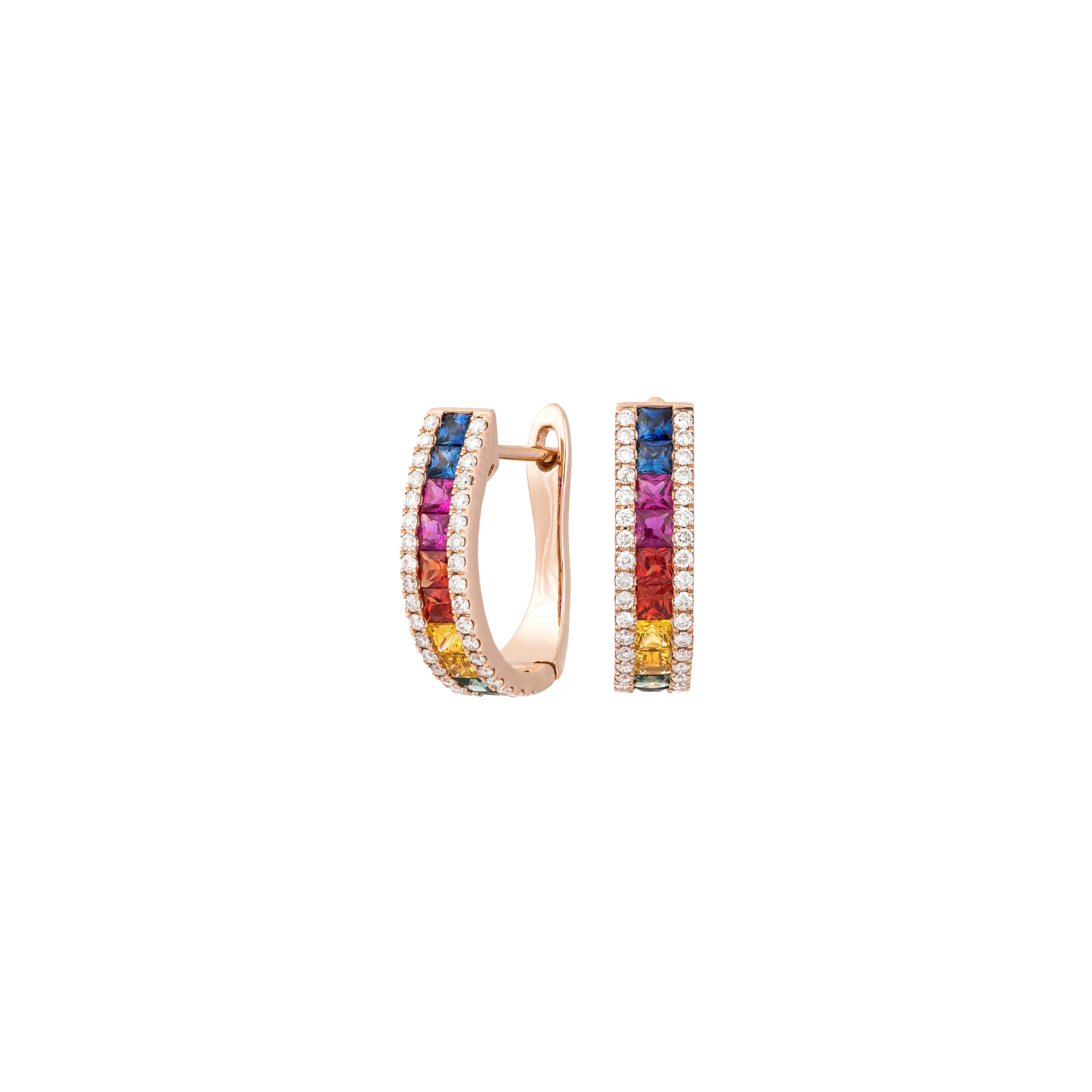 ORECCHINI RAINBOW IN ORO ROSA CON DIAMANTI E ZAFFIRI MULTICOLOR - KE1016/MS