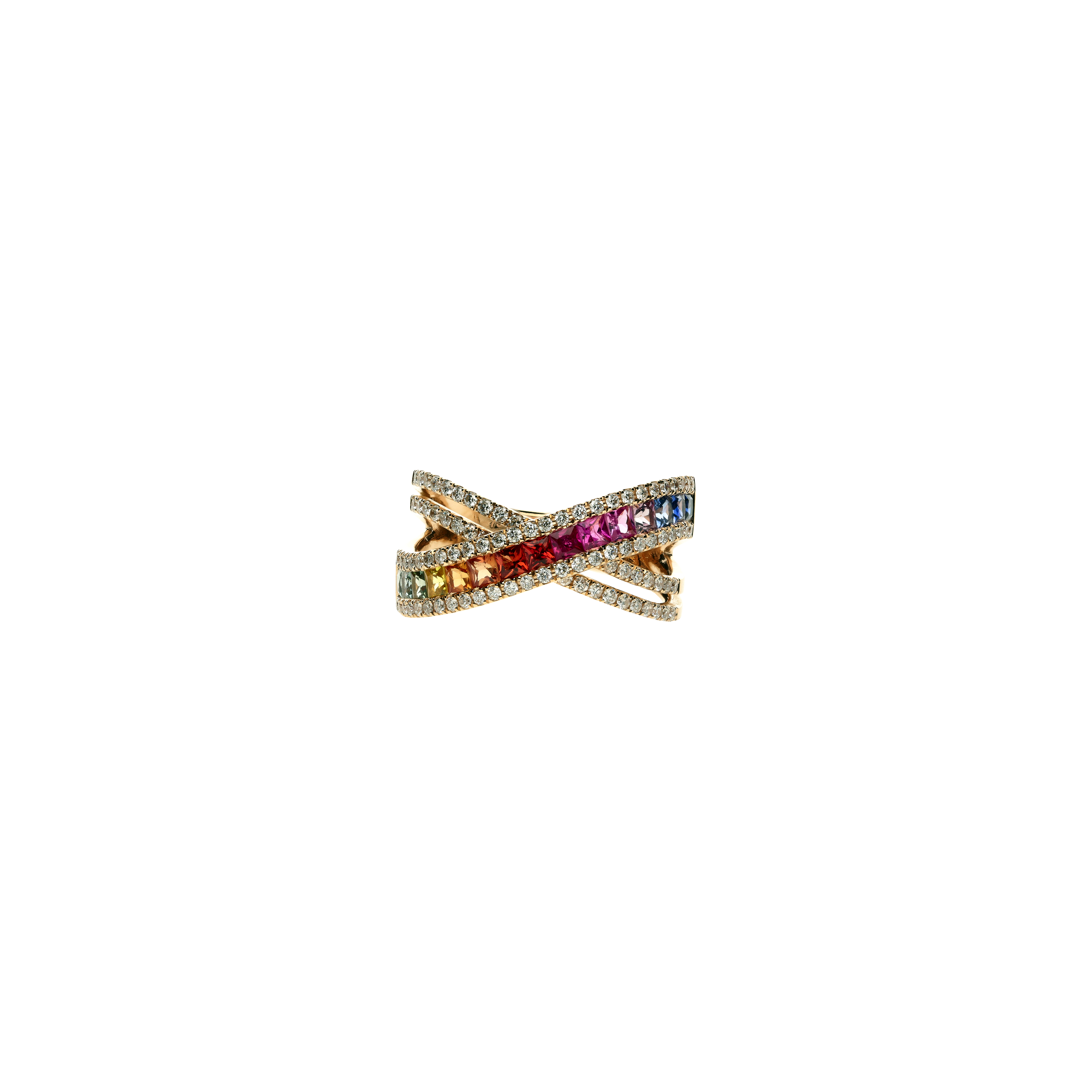 ANELLO RAINBOW IN ORO ROSA CON DIAMANTI BIANCHI E ZAFFIRI MULTICOLOR - KR1069/MS