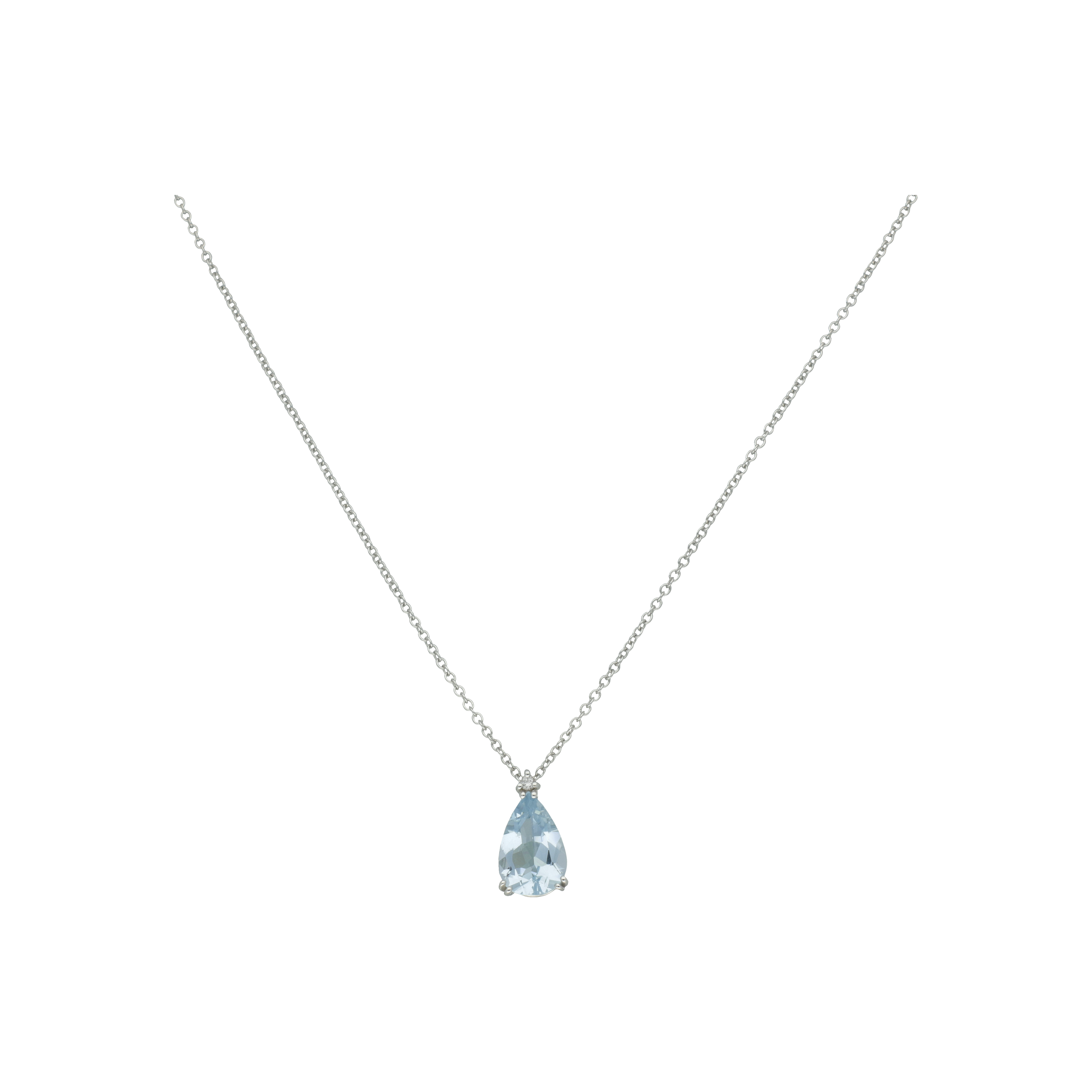 COLLANA IN ORO BIANCO CON PENDENTE ACQUAMARINA CT 2.50 E DIAMANTE CT 0.05 - 0055445241