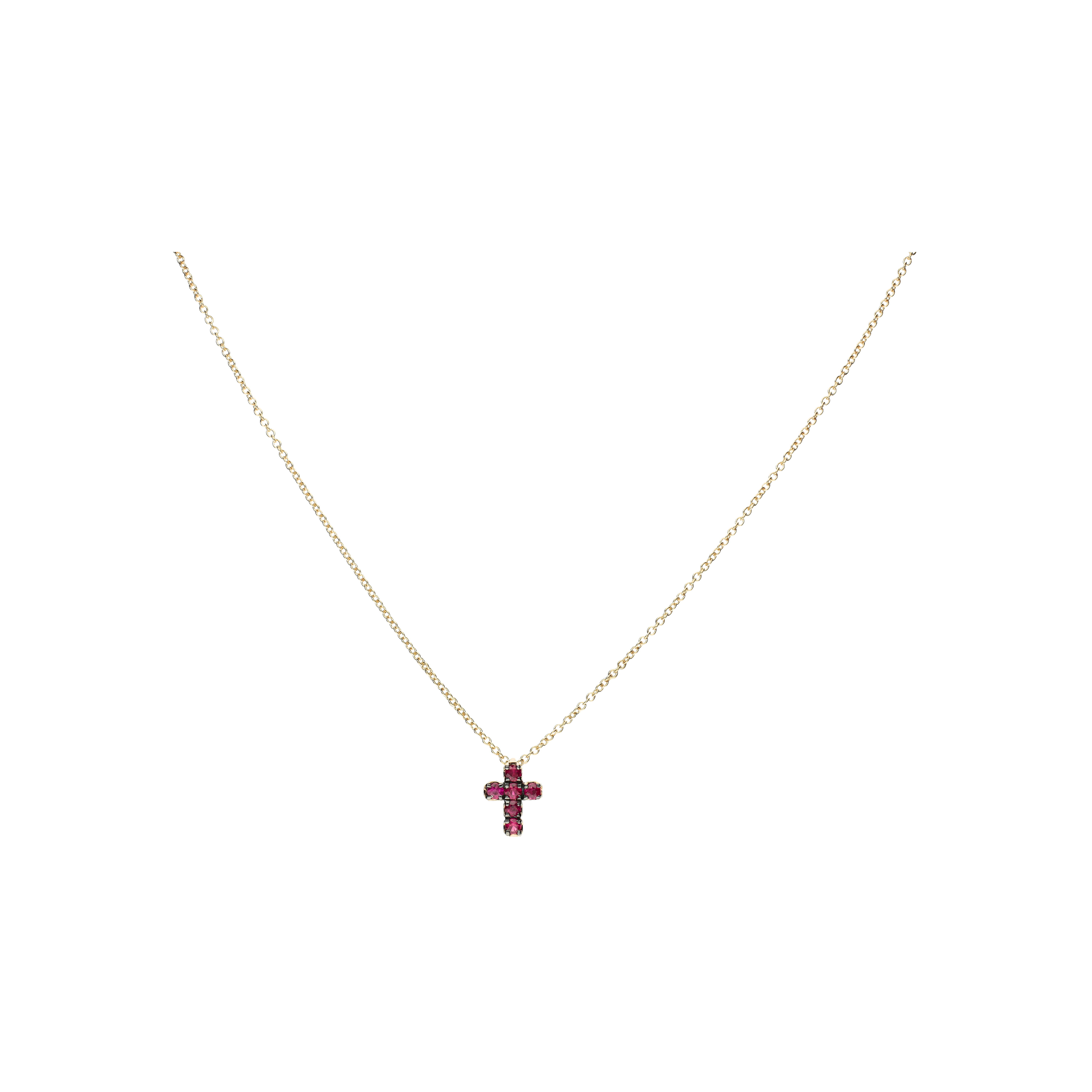 COLLANA GIROCOLLO IN ORO ROSA CON PENDENTE CROCE IN RUBINI - FC3140R007N