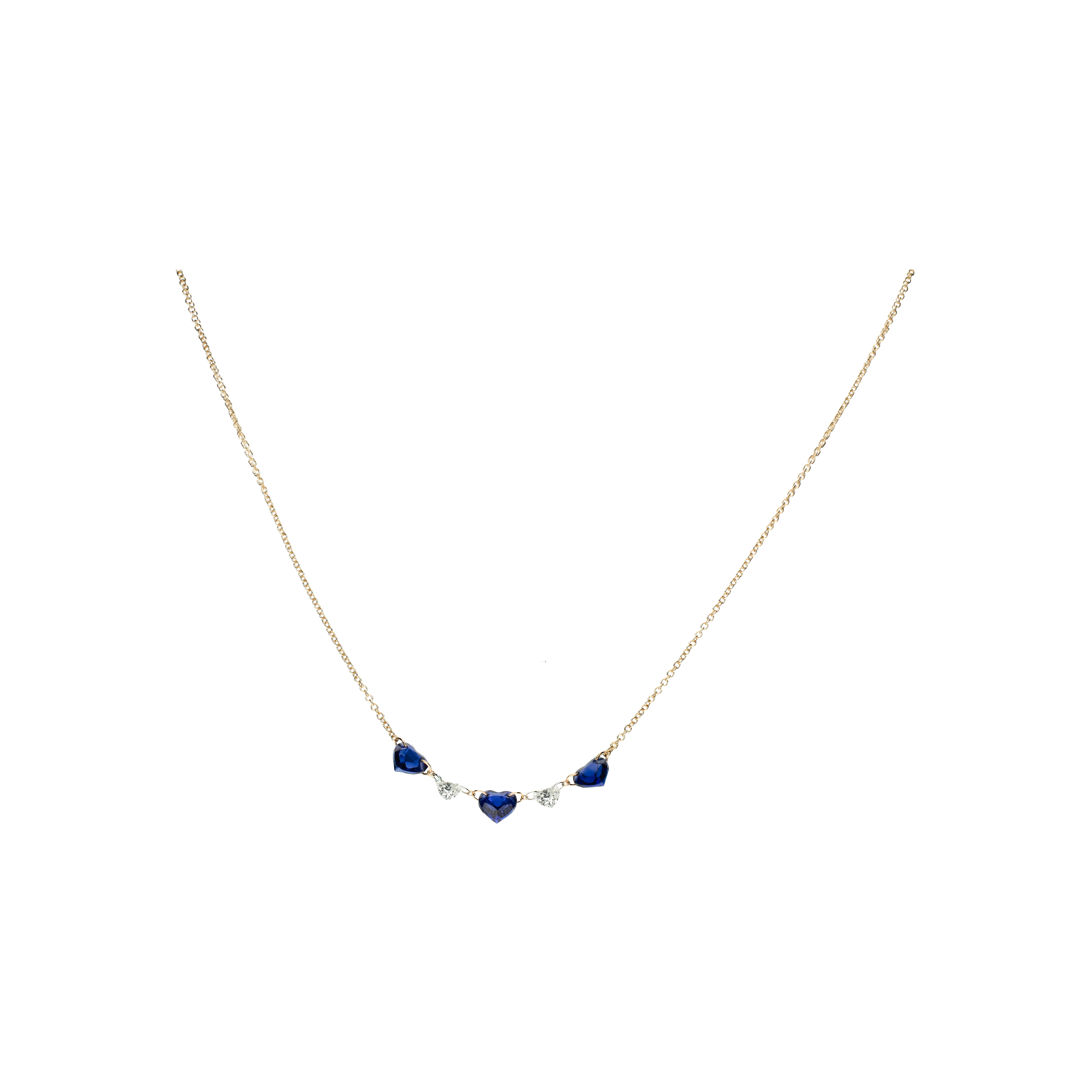 COLLANA CUORE IN ORO ROSA CON DIAMANTI E ZAFFIRI BLU - C069/16/3/C4Z