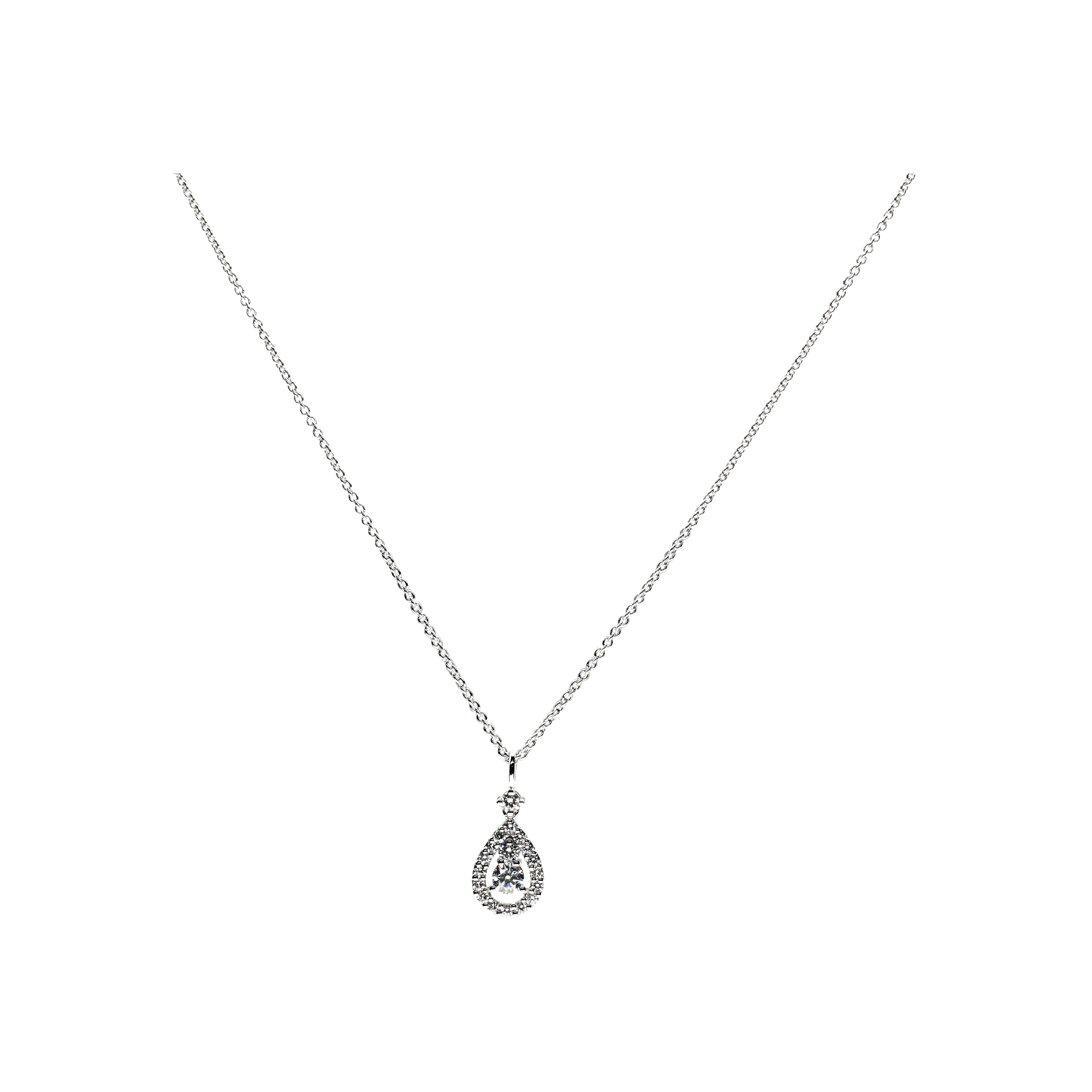 COLLANA GIROCOLLO IN ORO BIANCO CON PENDENTE GOCCIA IN DIAMANTI BIANCHI - 04449028