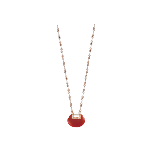 COLLANA YU YI IN ORO ROSA  CON DIAMANTI E AGATA ROSSA - YY-030-NL-RGDRA - YYN30AQRGRA