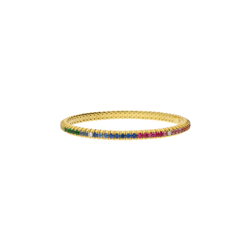 BRACCIALE TENNIS ELASTICO IN ORO GIALLO CON ZAFFIRI MULTICOLOR E DIAMANTI - 64340