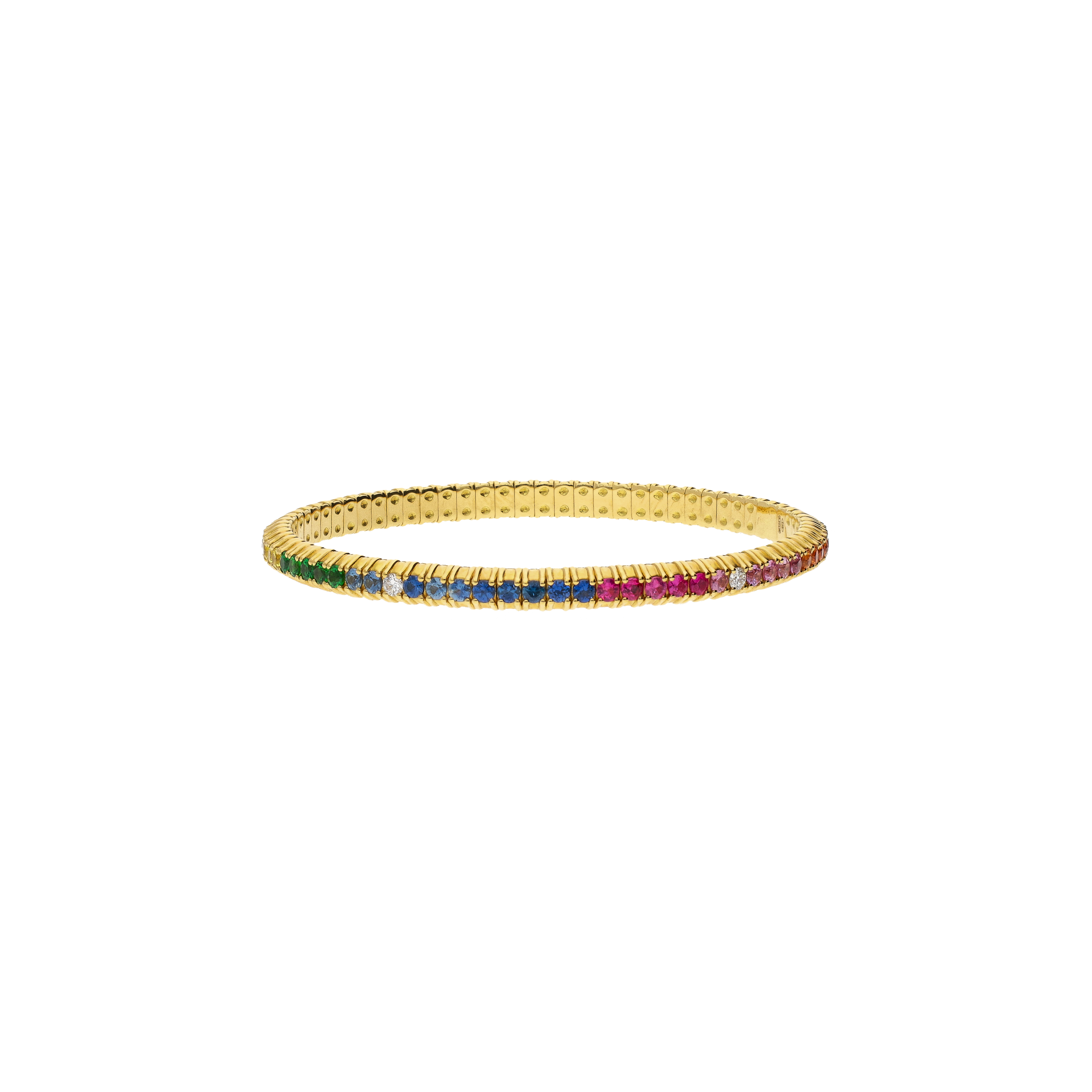 BRACCIALE TENNIS ELASTICO IN ORO GIALLO CON ZAFFIRI MULTICOLOR E DIAMANTI - 64340