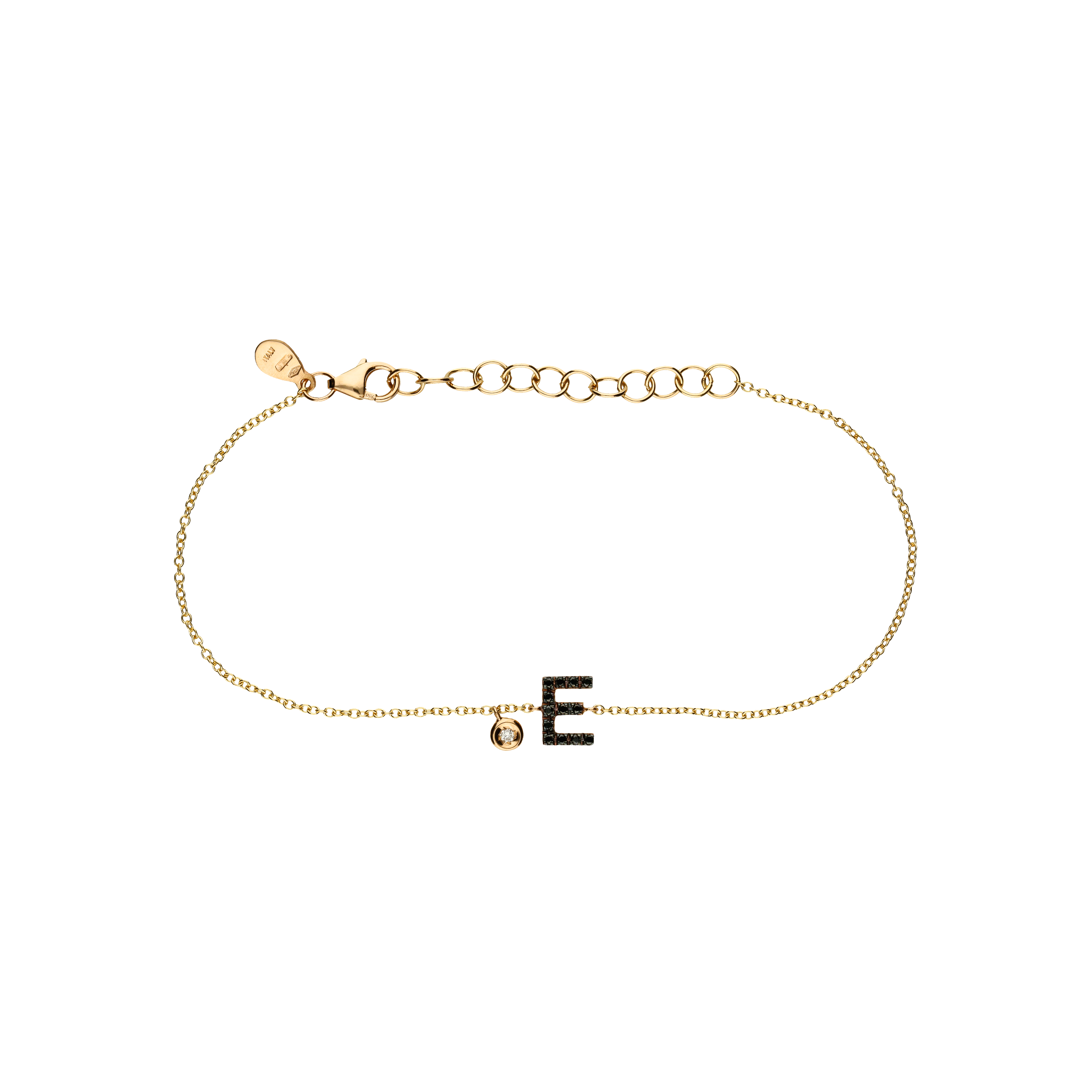 Bracciale Lettera in oro rosa e diamanti neri e diamante bianco