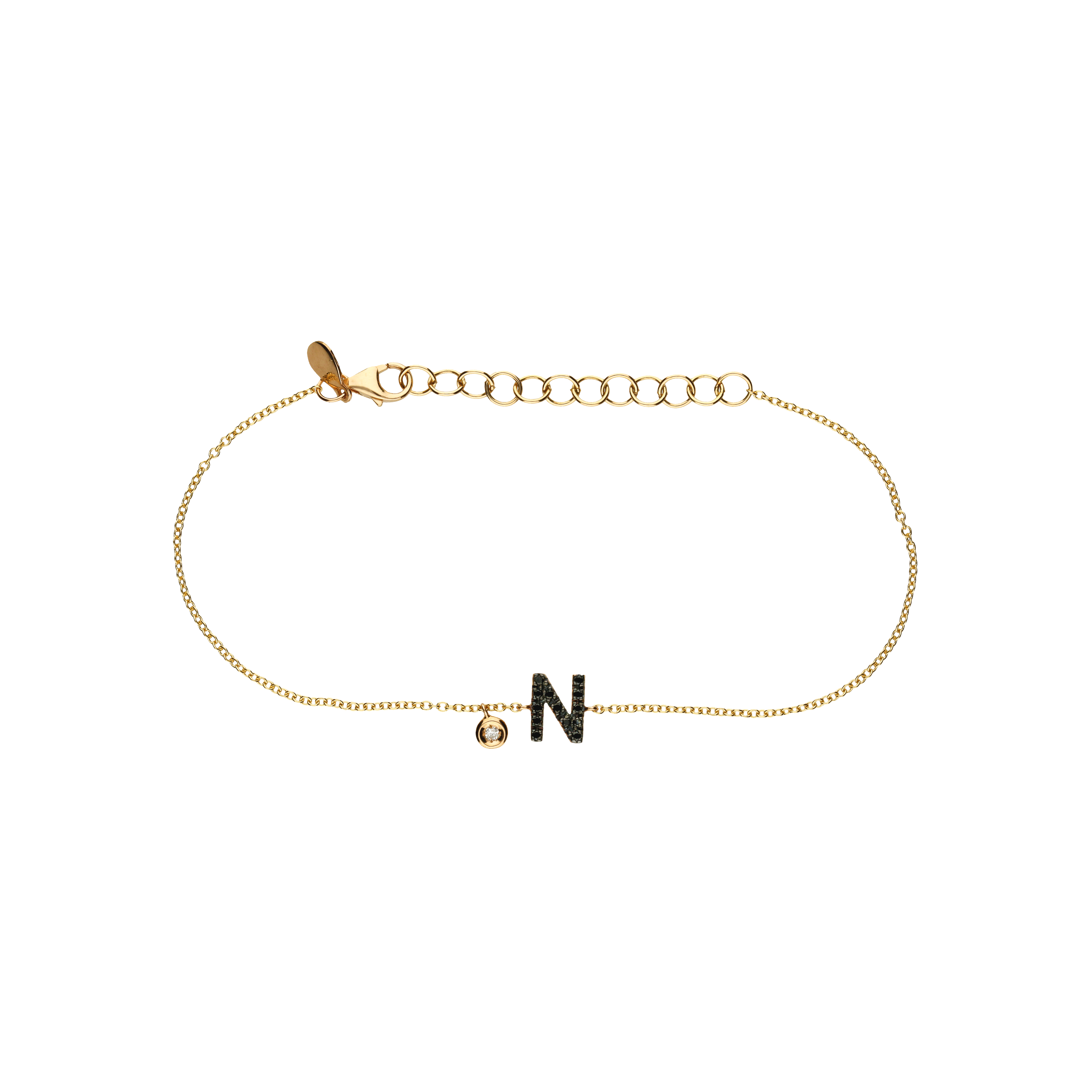 Bracciale Lettera in oro rosa e diamanti neri, ciondolo con diamante bianco - FB1780-NR001003N