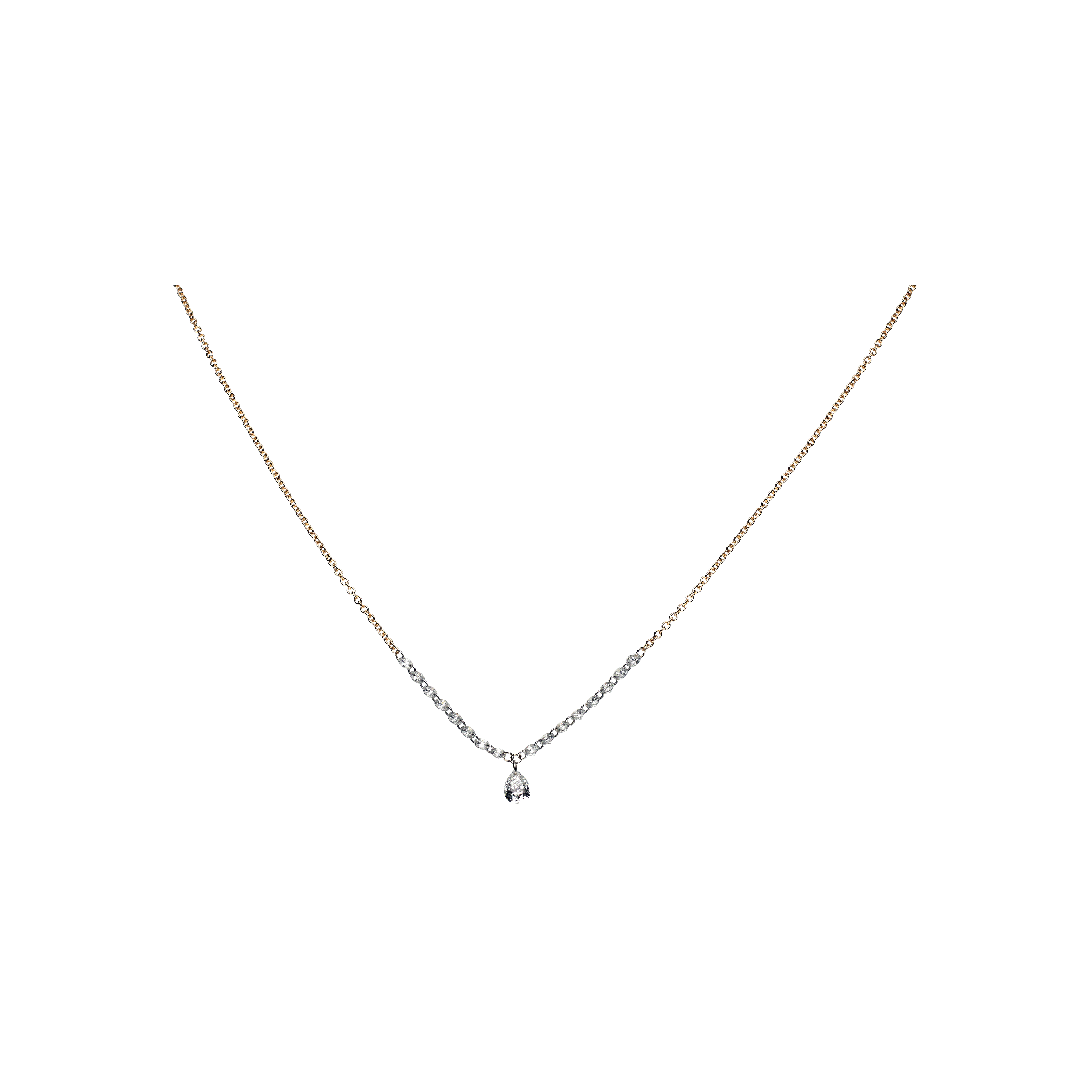 COLLANA GIROCOLLO IN ORO ROSA CON DIAMANTI E DIAMANTE PENDENTE GOCCIA - C069/32-G