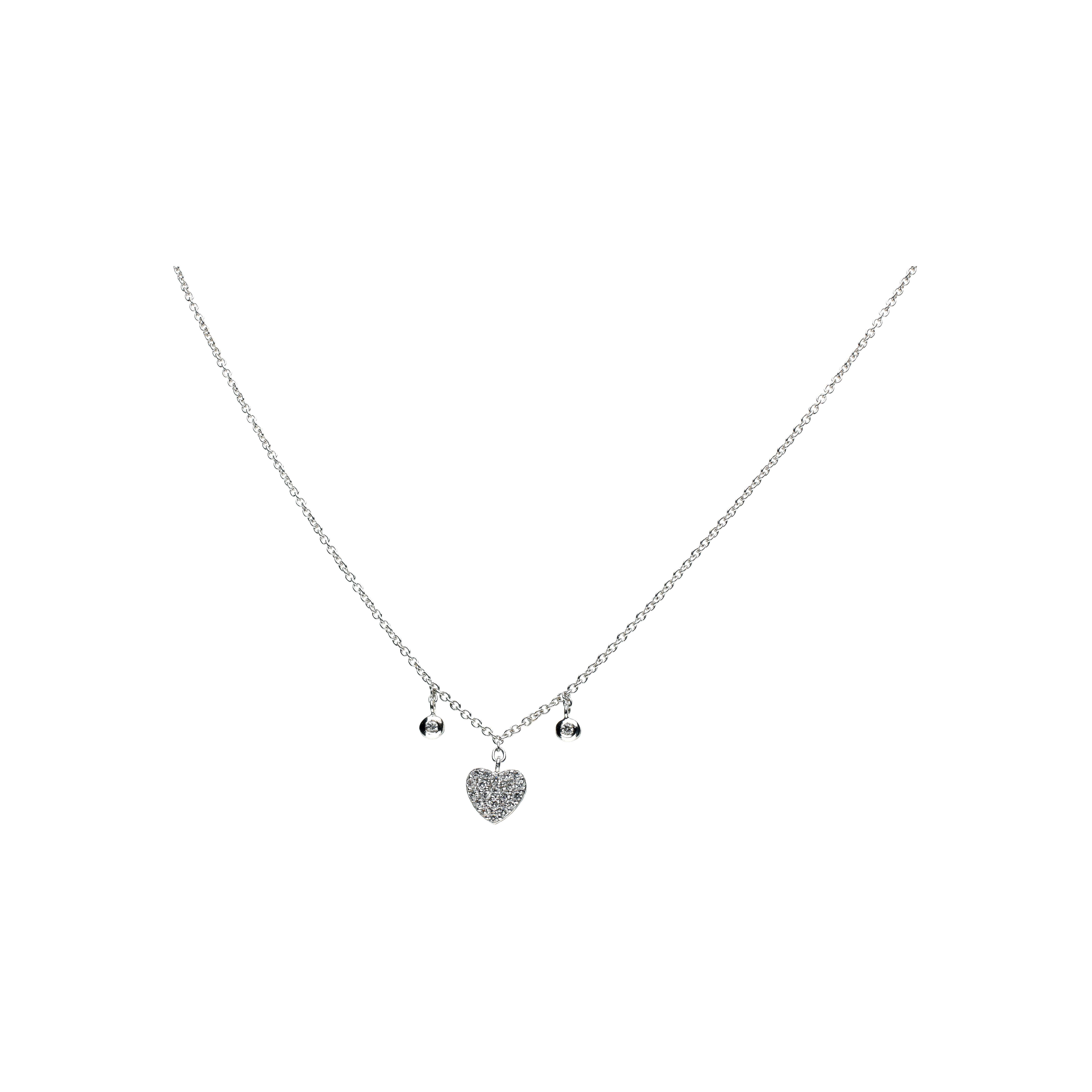 COLLANA GIROCOLLO IN ORO BIANCO CON PENDENTE CUORE IN PAVÈ DI DIAMANTI - C054/16-B