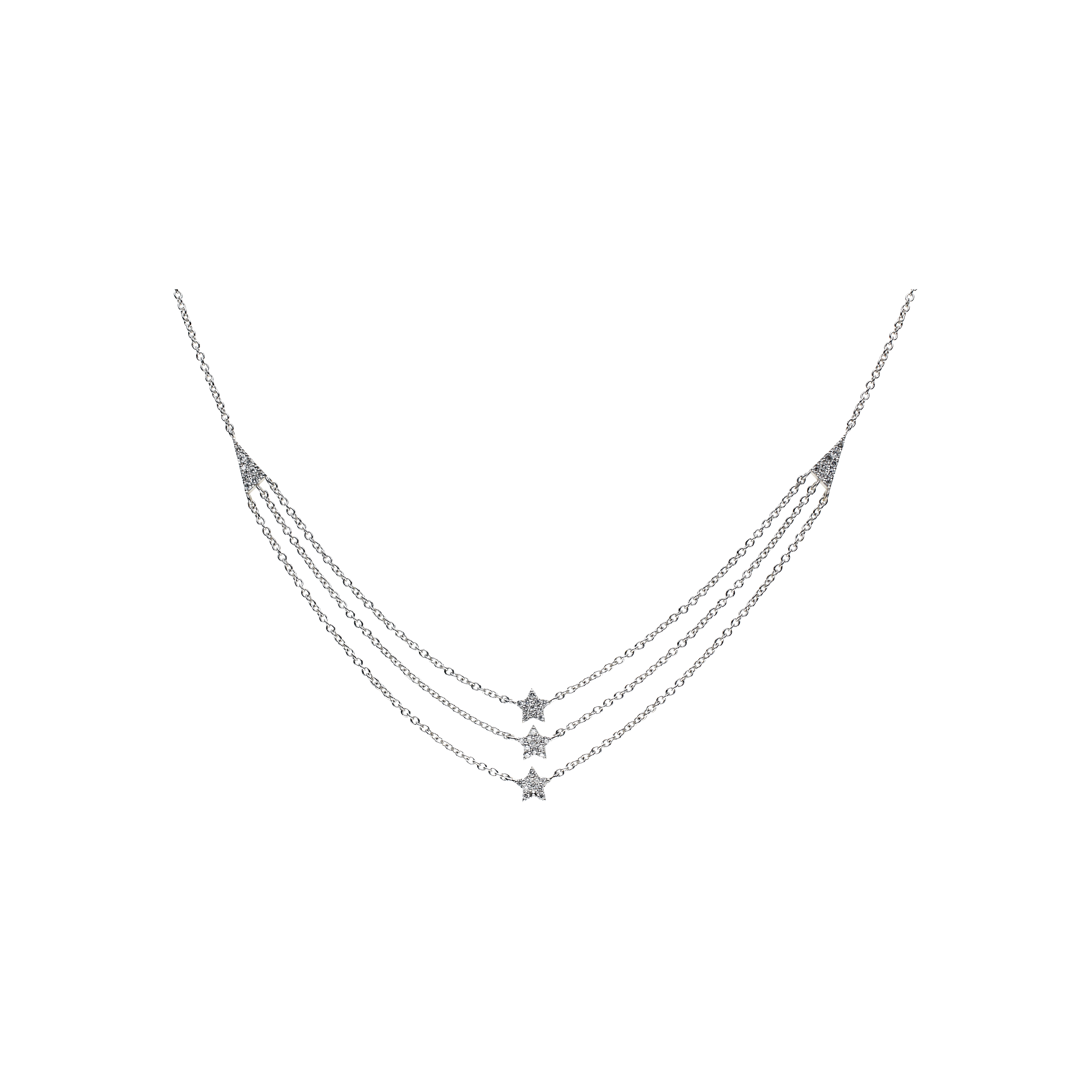 COLLANA GIROCOLLO IN ORO BIANCO A TRE FILI CON STELLE IN PAVÈ DI DIAMANTI - C054/35-B