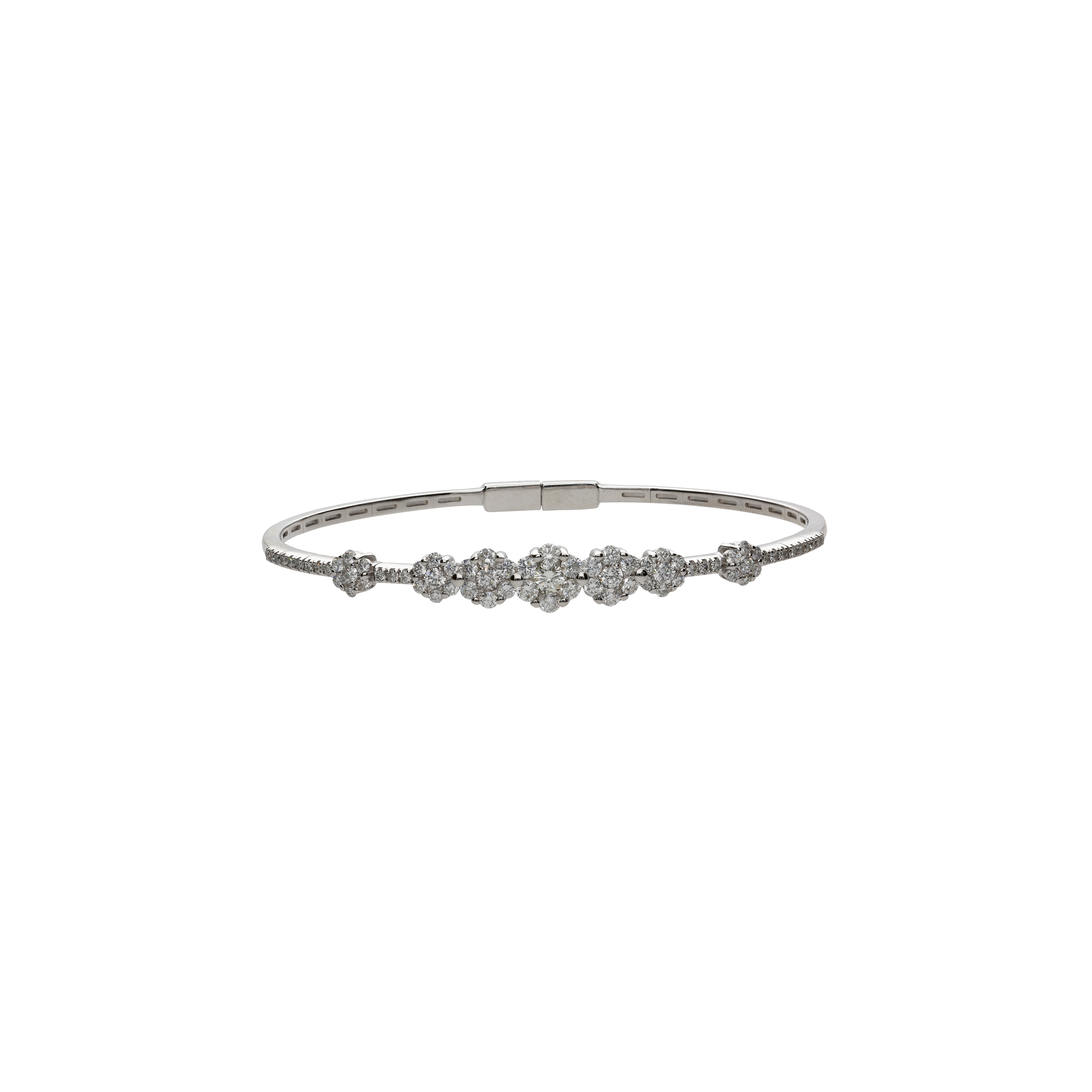 BRACCIALE BANGLE FIORI IN ORO BIANCO CON DIAMANTI - P12550.B