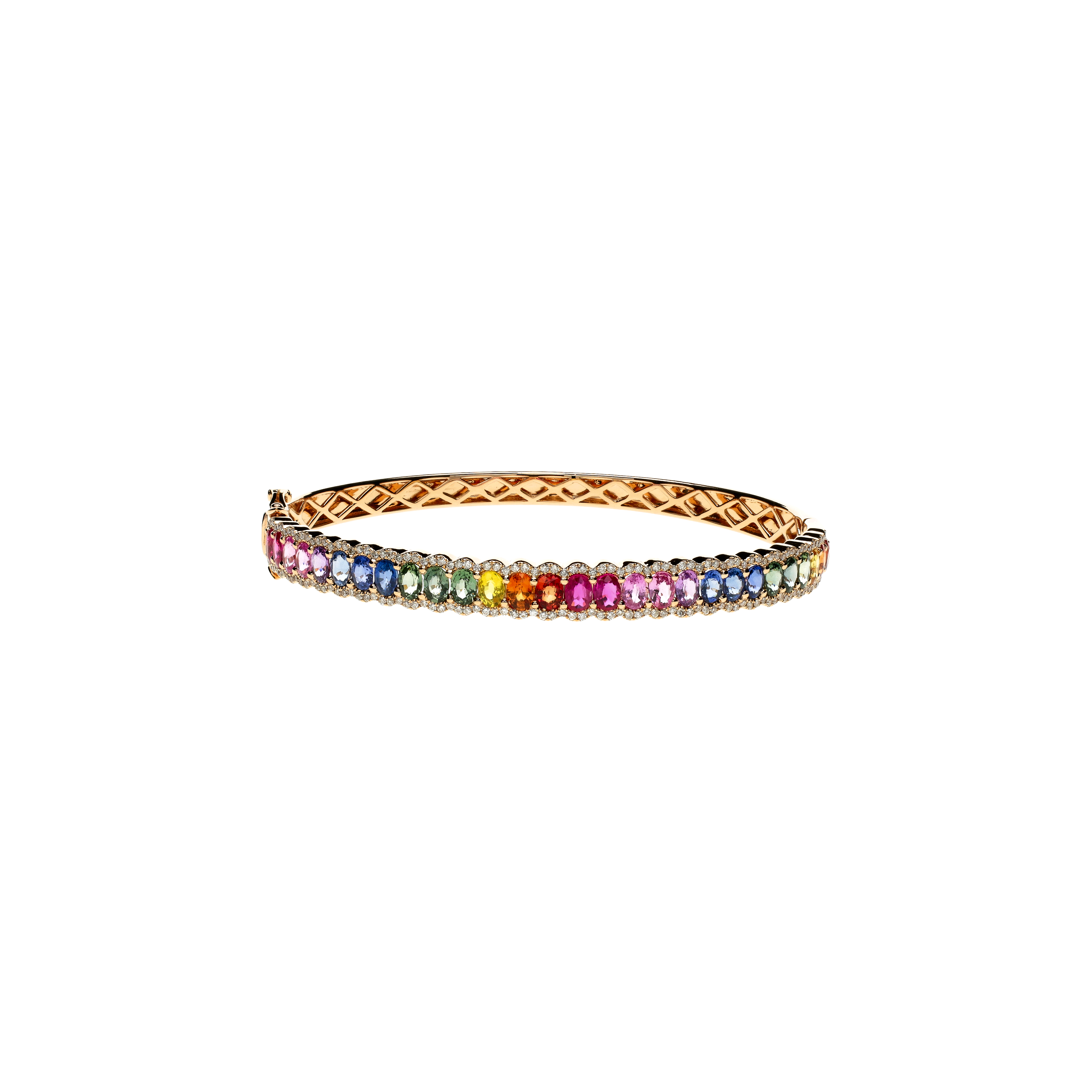 BRACCIALE RAINBOW DEMI-TENNIS IN ORO ROSA CON ZAFFIRI MULTICOLOR E DIAMANTI - KB1056/MS