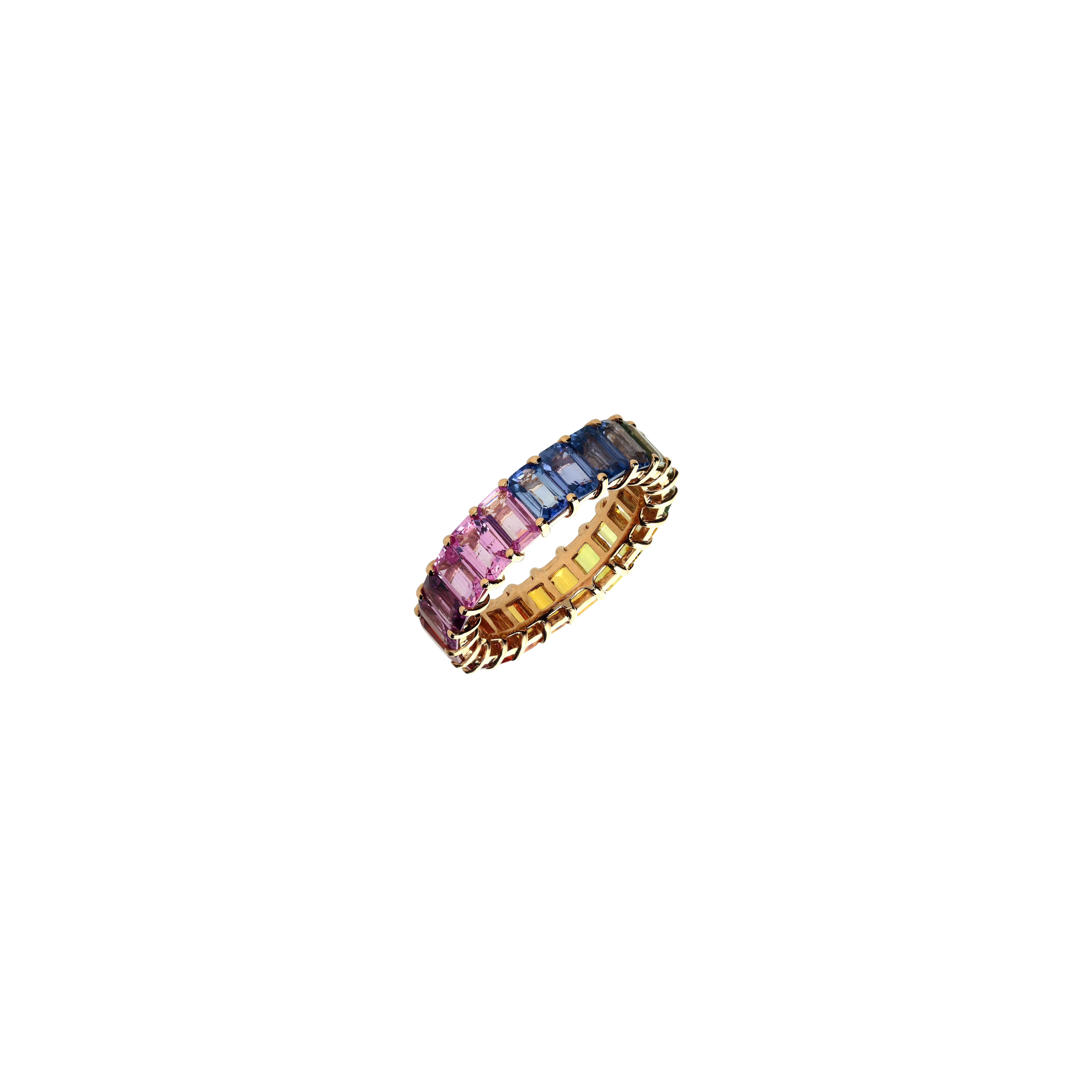 ANELLO VERETTA RAINBOW IN ORO ROSA CON ZAFFIRI MULTICOLOR - AR2418/MCS