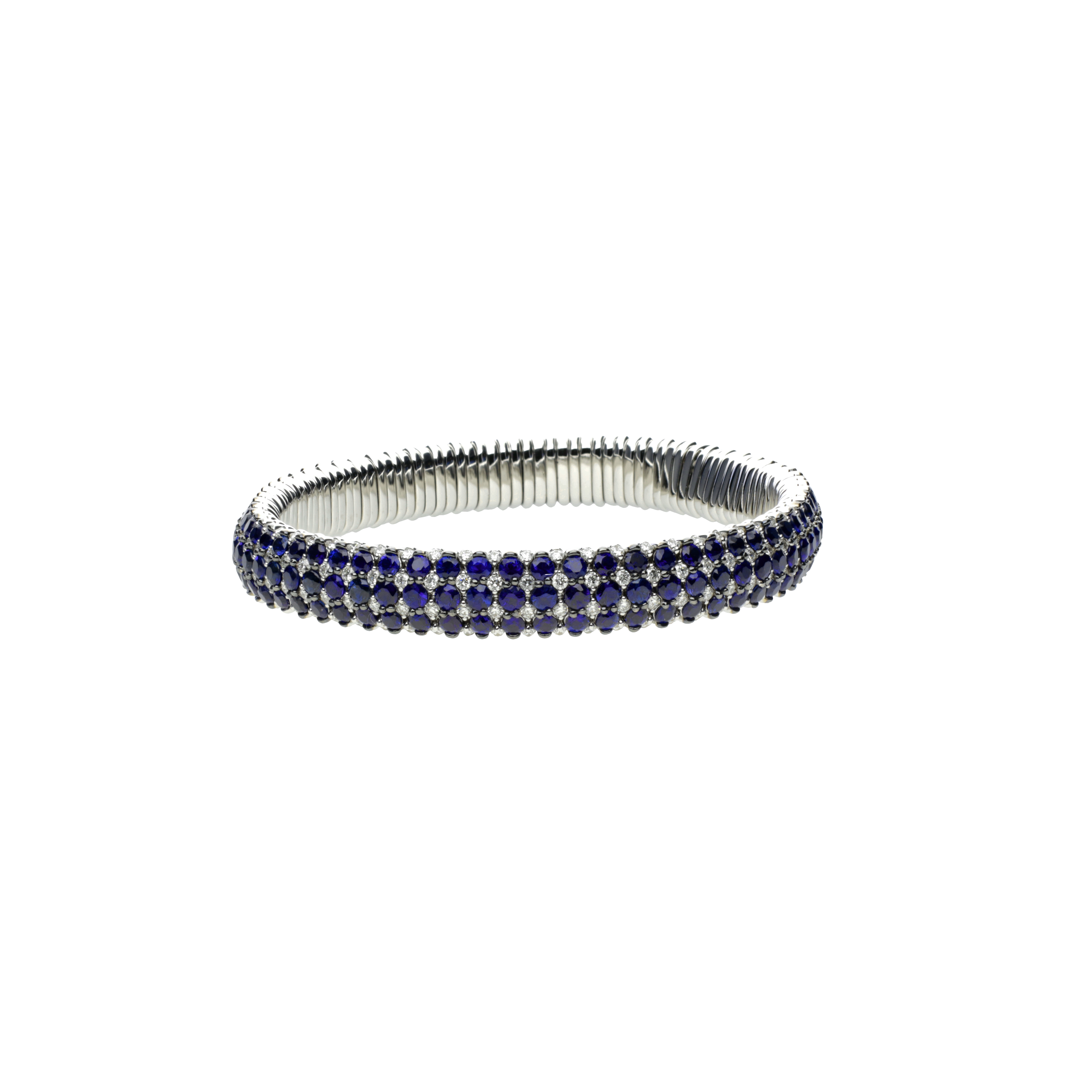 BRACCIALE  A MOLLA IN ORO BIANCO CON DIAMANTI E ZAFFIRI BLU - GIBR8ZB