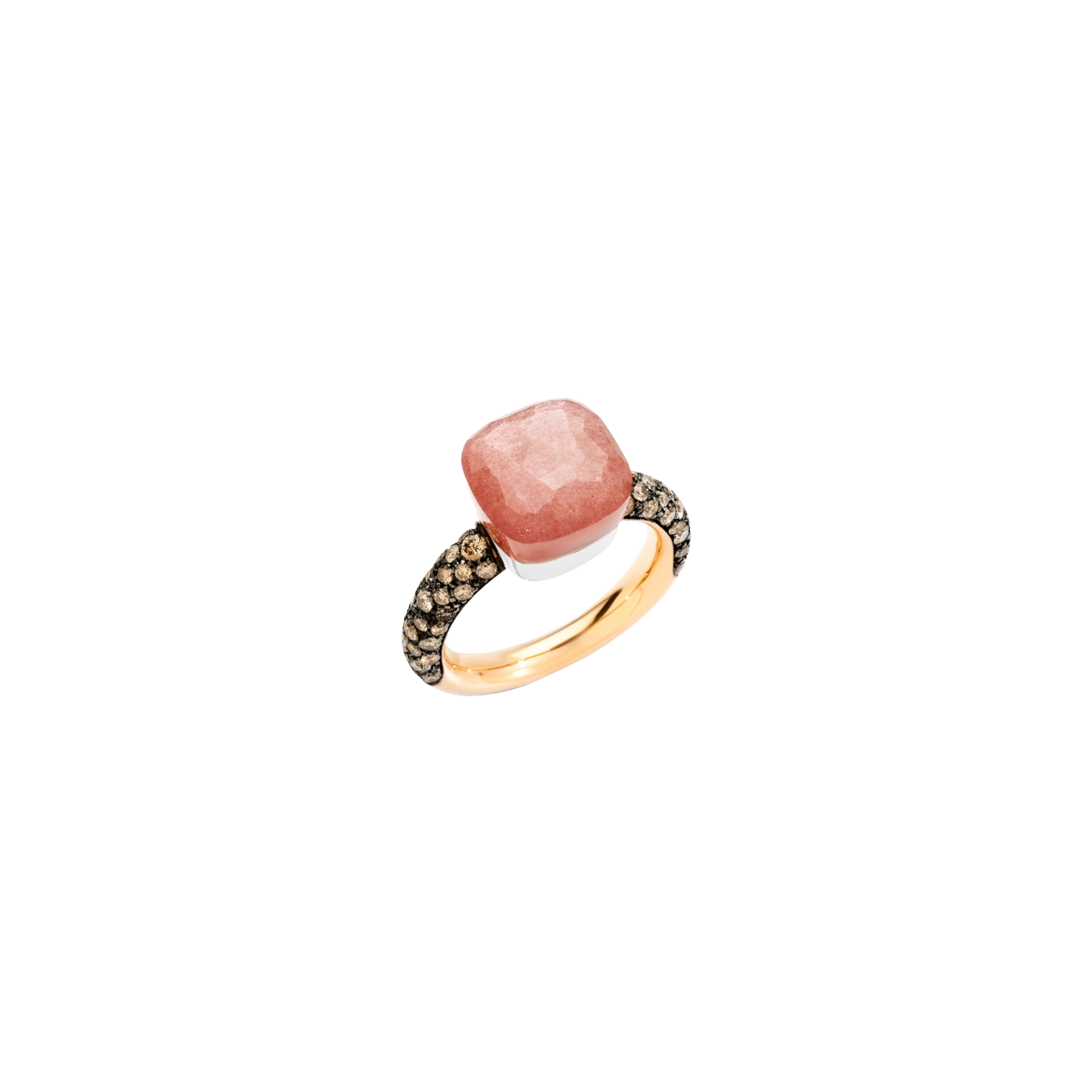 POMELLATO - ANELLO NUDO IN ORO ROSA E BIANCO CON ADULARIA ORANGE E DIAMANTI BROWN - PAC0040O6BKRBRADO - PAC0040O6BKRBRADO