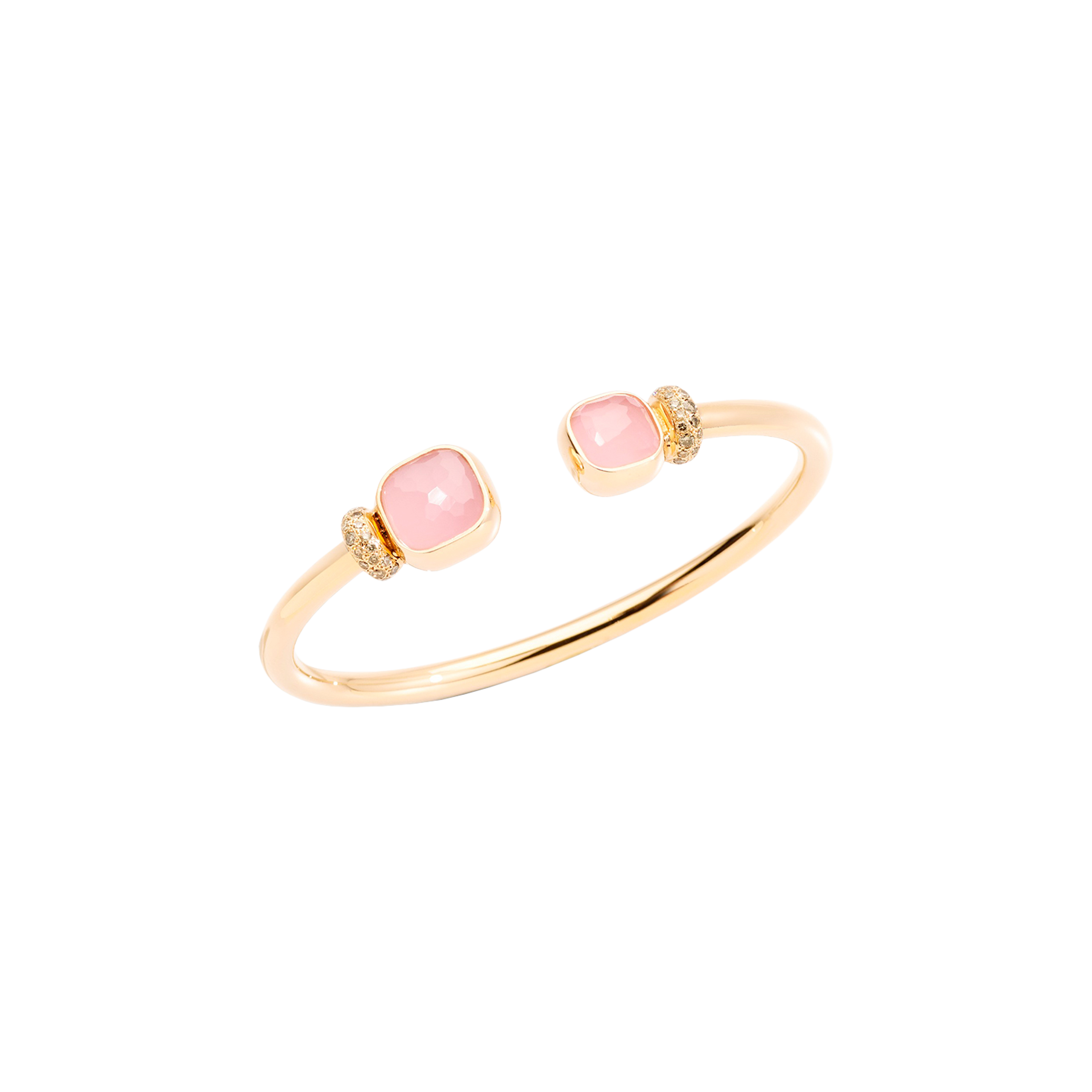 POMELLATO - BRACCIALE NUDO IN ORO ROSA CON QUARZO ROSA E CALCEDONIO ROSA E DIAMANTI BROWN - PBC1006O7000BRQRC - PBC1006O7000BRQRC