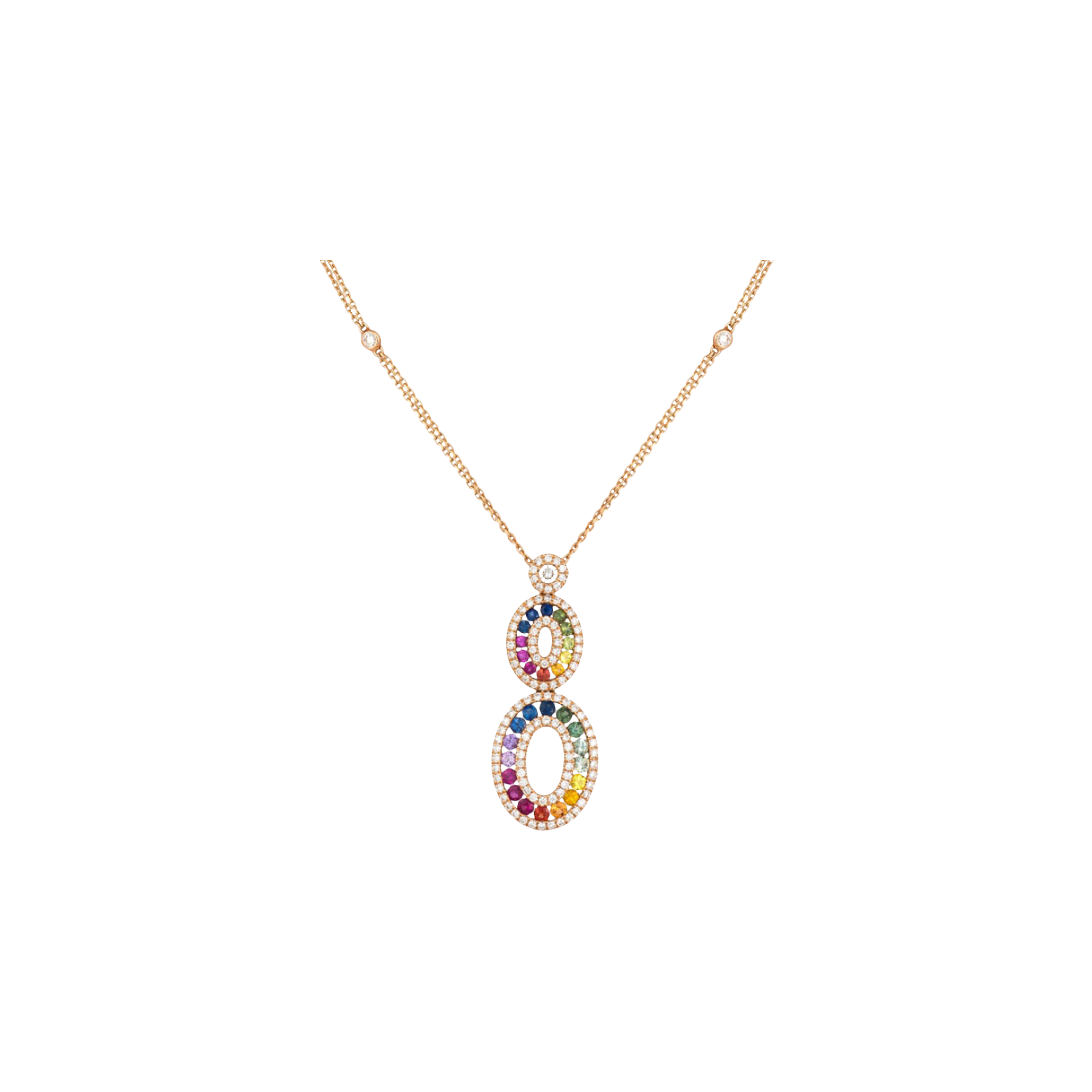 COLLANA RAINBOW IN ORO ROSA CON PENDENTE IN DIAMANTI E ZAFFIRI MULTICOLOR - KP1005/MS