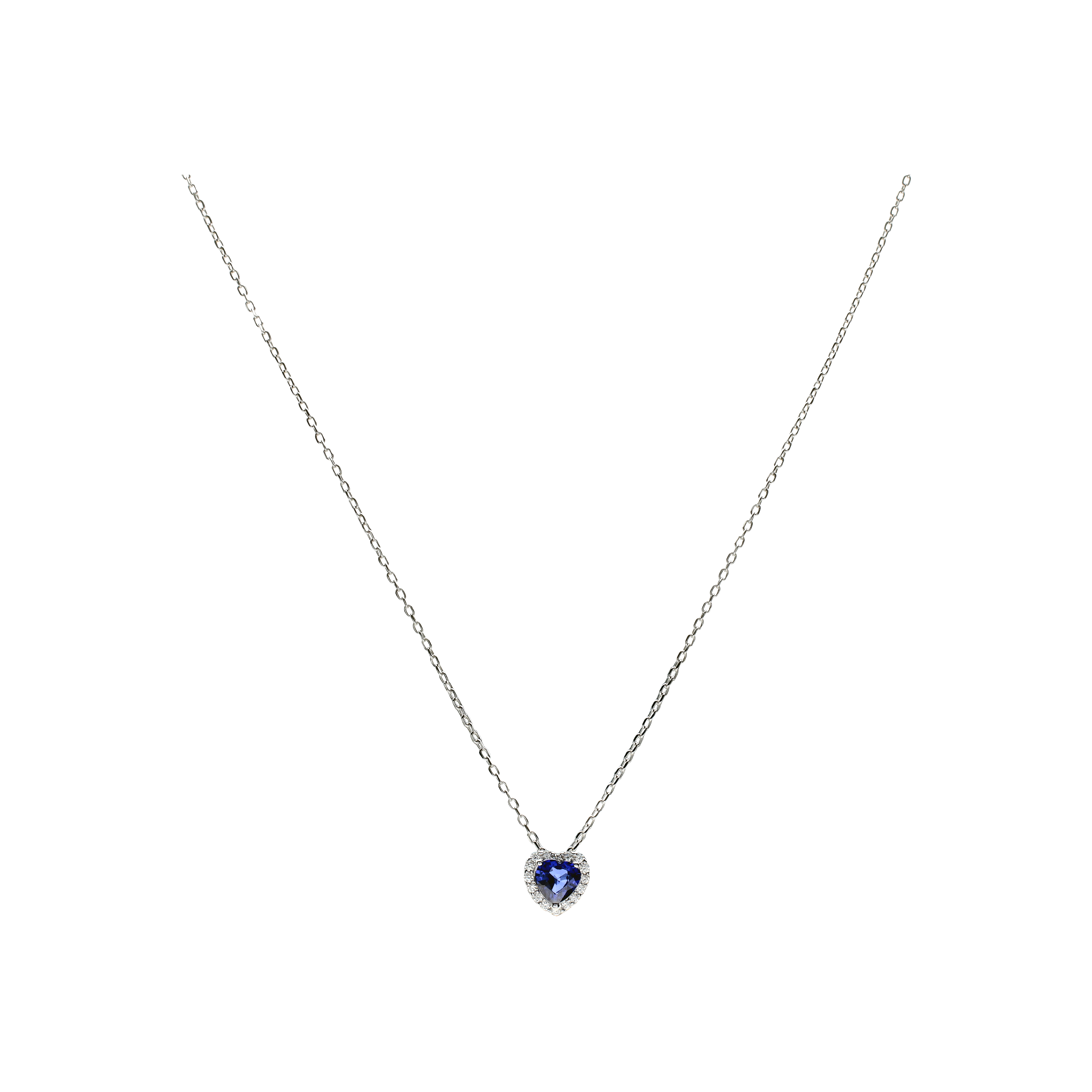 COLLANA GIROCOLLO IN ORO BIANCO CON CIONDOLO CUORE IN ZAFFIRO BLU E DIAMANTI BIANCHI - 0005031Z08