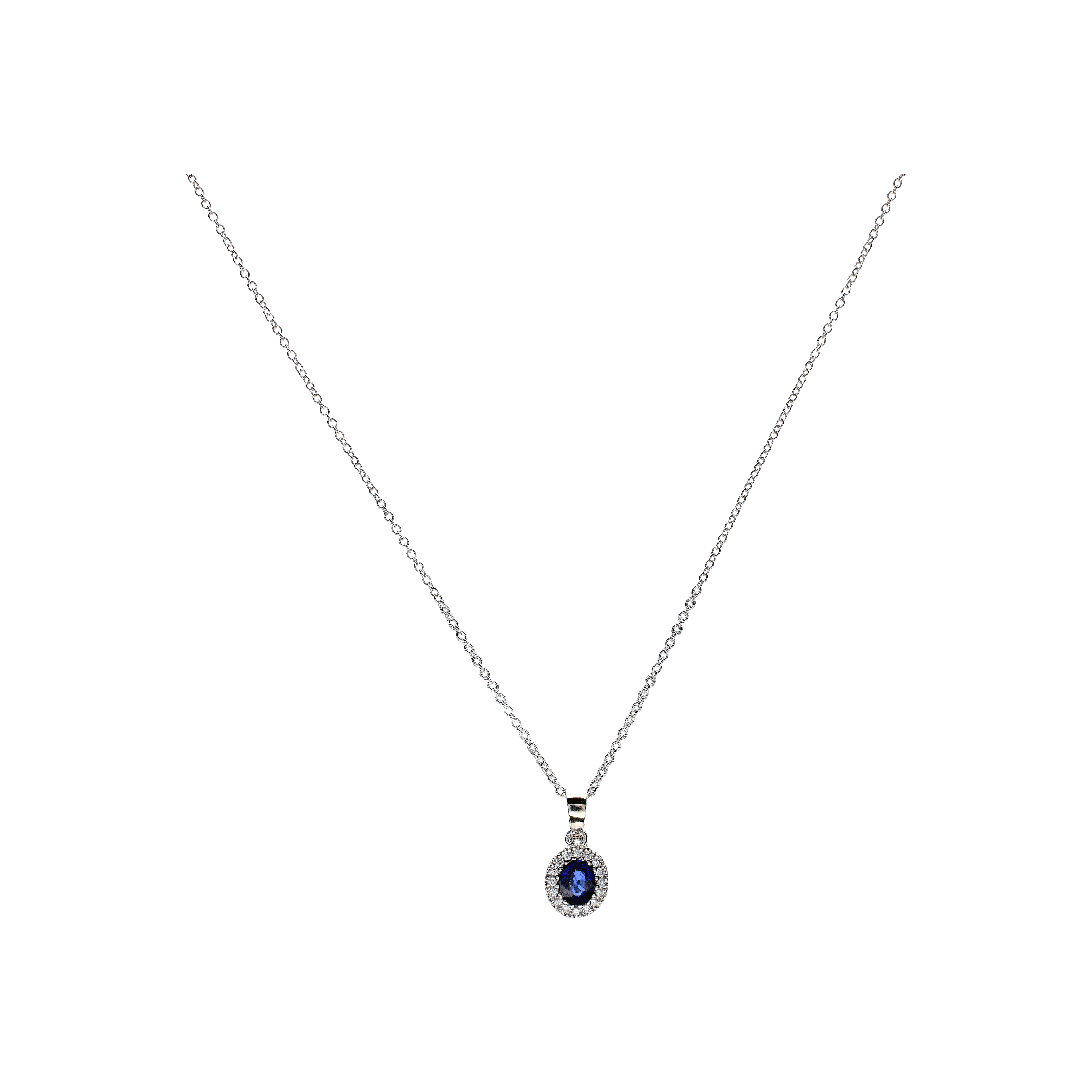 COLLANA GIROCOLLO IN ORO BIANCO CON CIONDOLO IN ZAFFIRO BLU E DIAMANTI BIANCHI - 0054649Z05