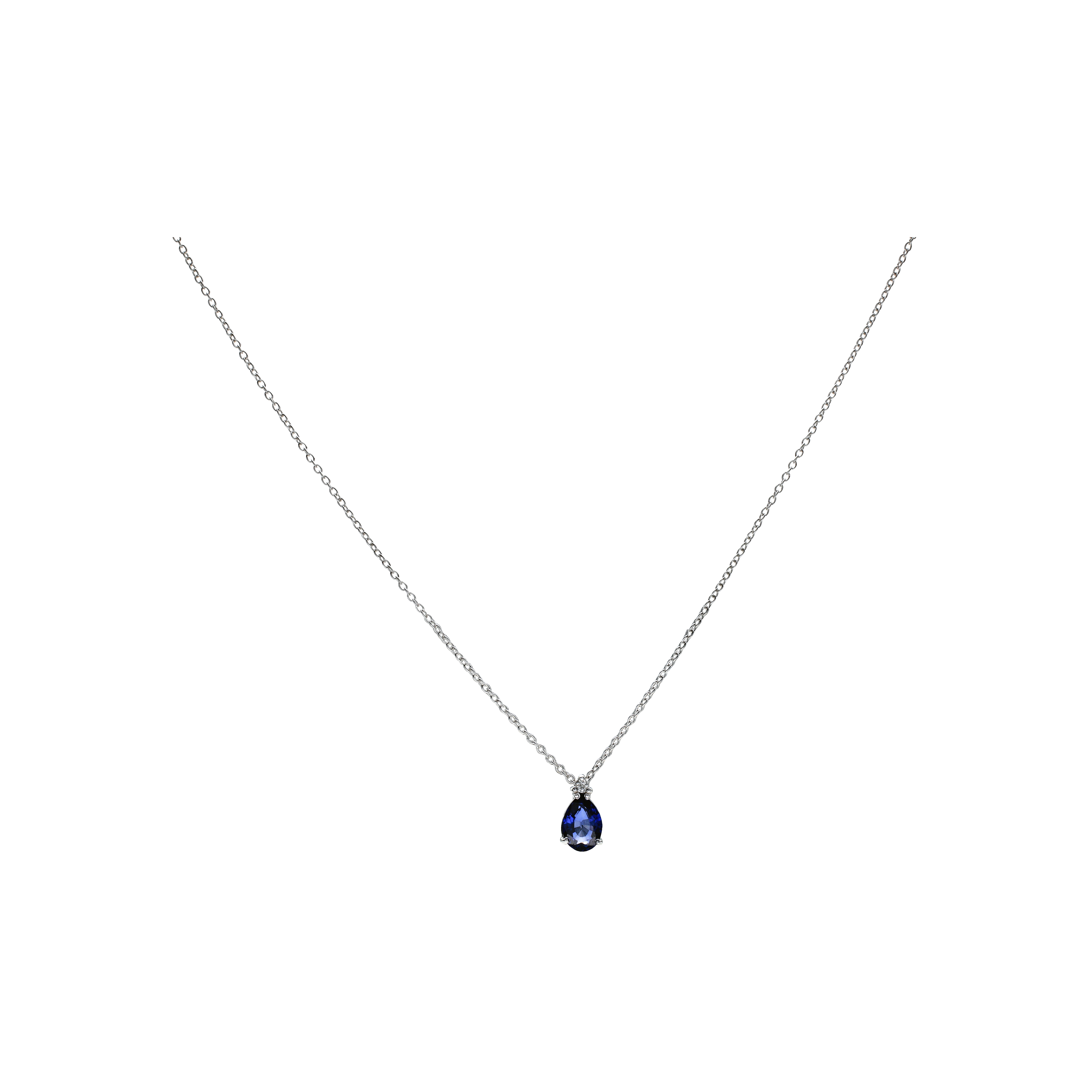 COLLANA IN ORO BIANCO CON CIONDOLO GOCCIA IN ZAFFIRO BLU E DIAMANTE BIANCO - 0054622Z01