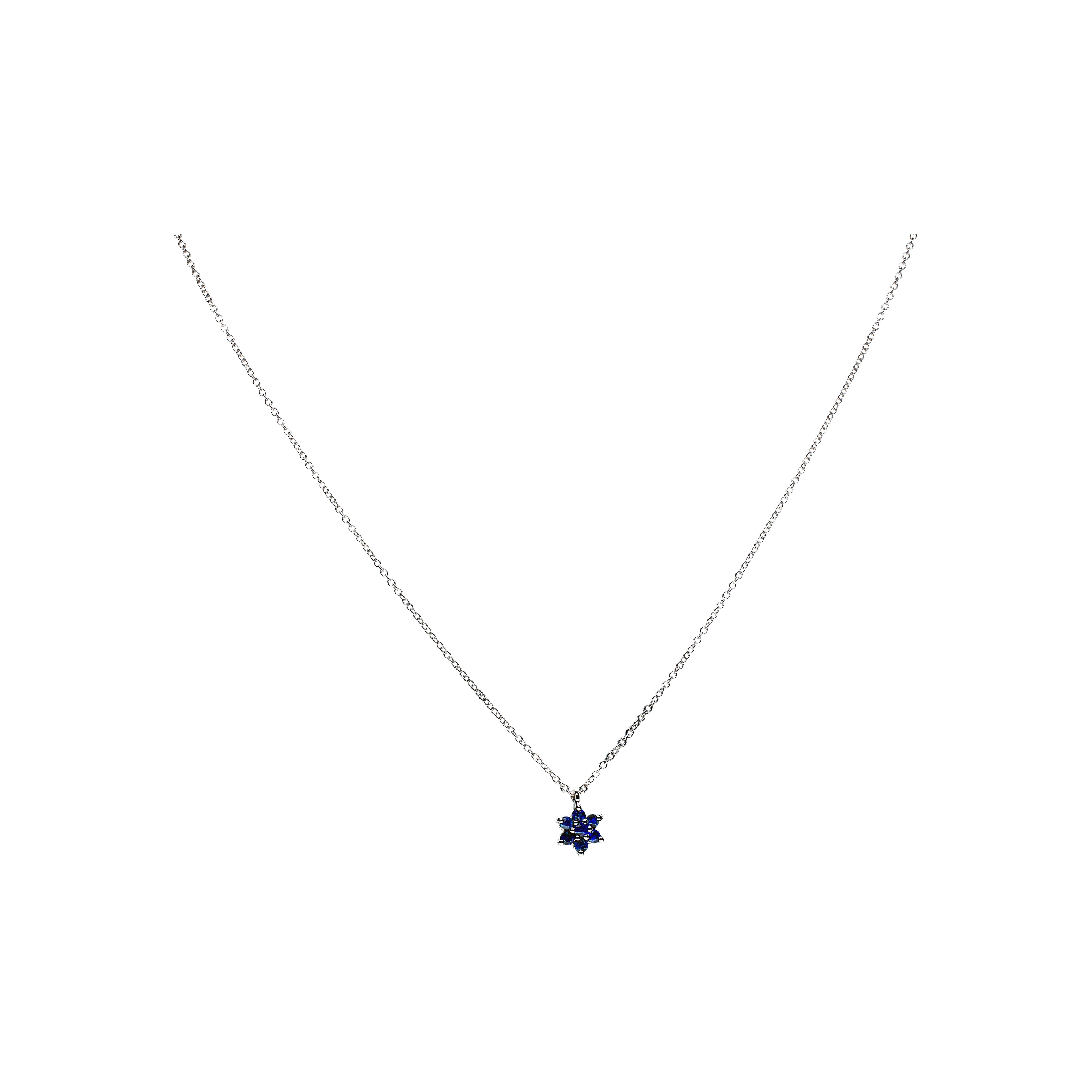 COLLANA GIROCOLLO IN ORO BIANCO CON CIONDOLO FIORE IN ZAFFIRI BLU - 0055211Z00