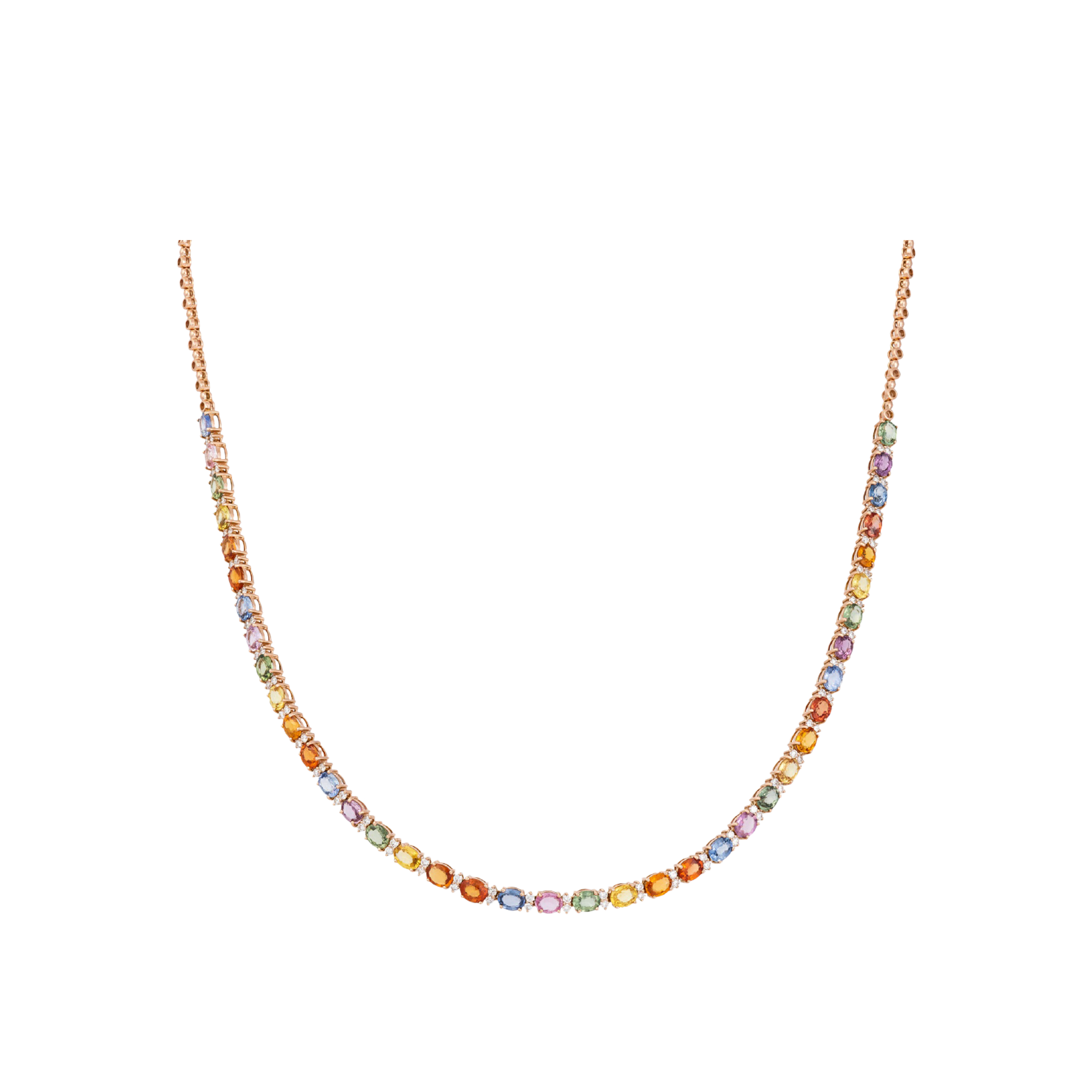 COLLANA TENNIS RAINBOW IN ORO ROSA CON ZAFFIRI MULTICOLOR E DIAMANTI - KN1009/MS