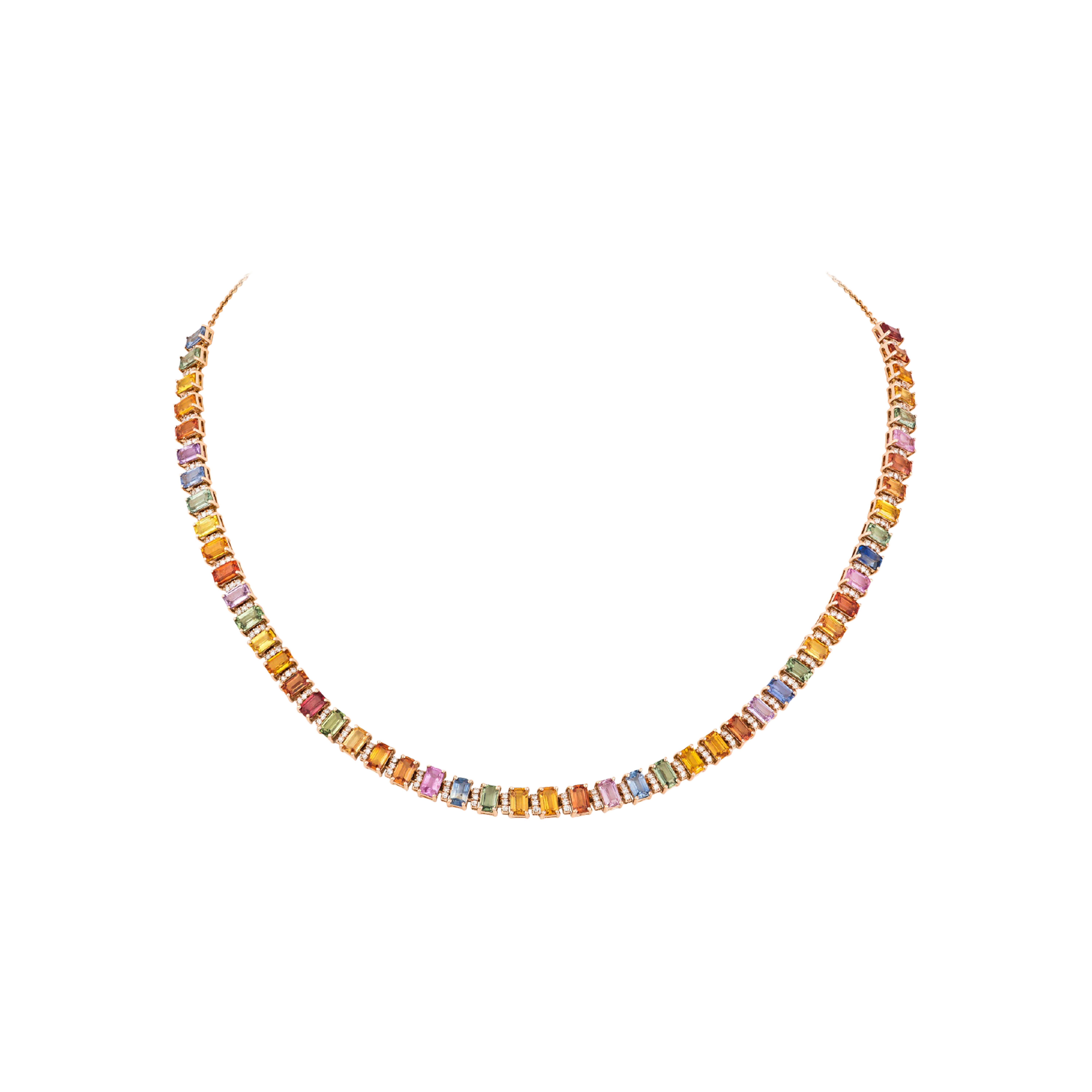 COLLANA GIROCOLLO TENNIS RAINBOW IN ORO ROSA CON DIAMANTI E ZAFFIRI MULTICOLOR - KN1003/MS