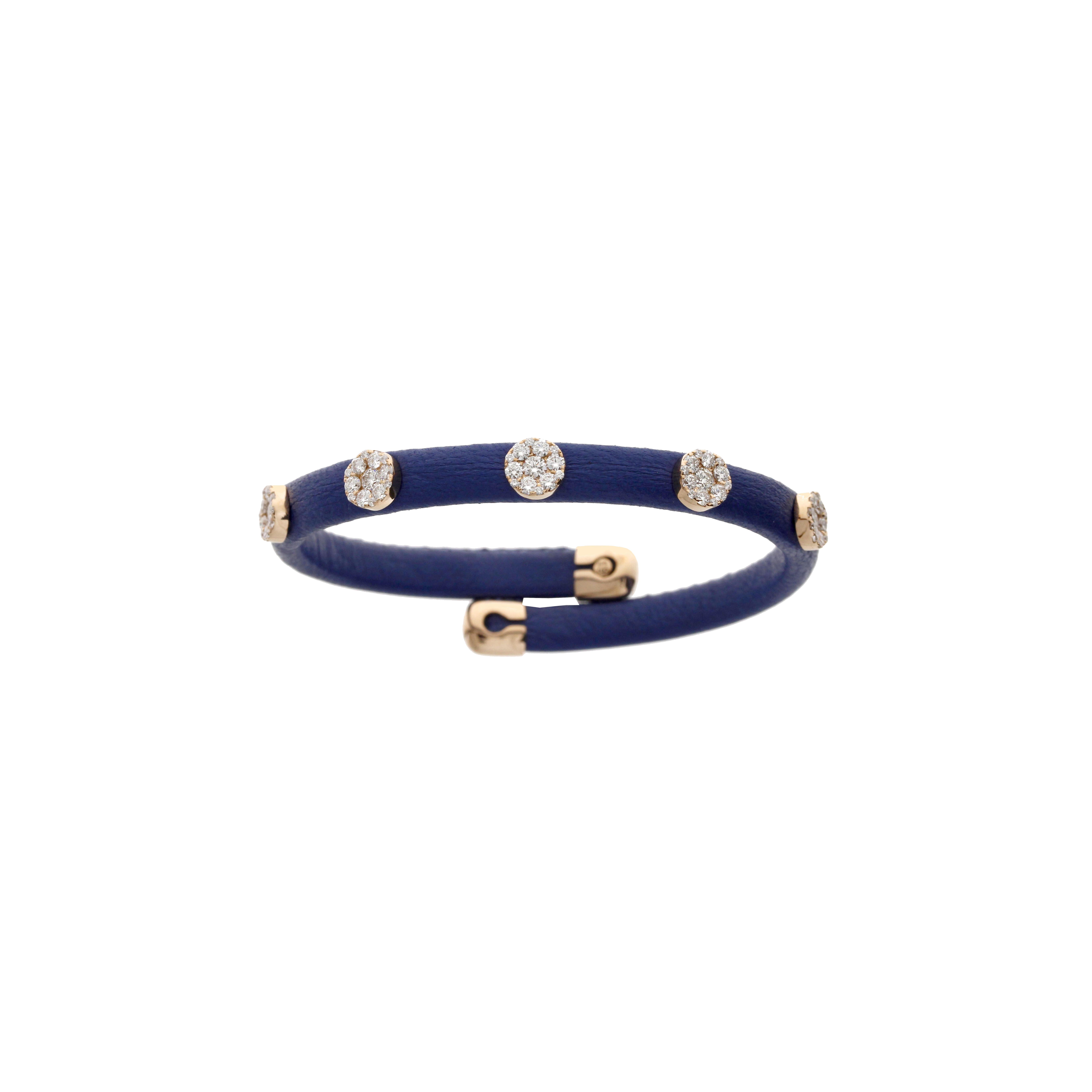 BRACCIALE IN PELLE AZZURRA CON ELEMENTI IN ORO ROSA E DIAMANTI - 1pu0032027/2