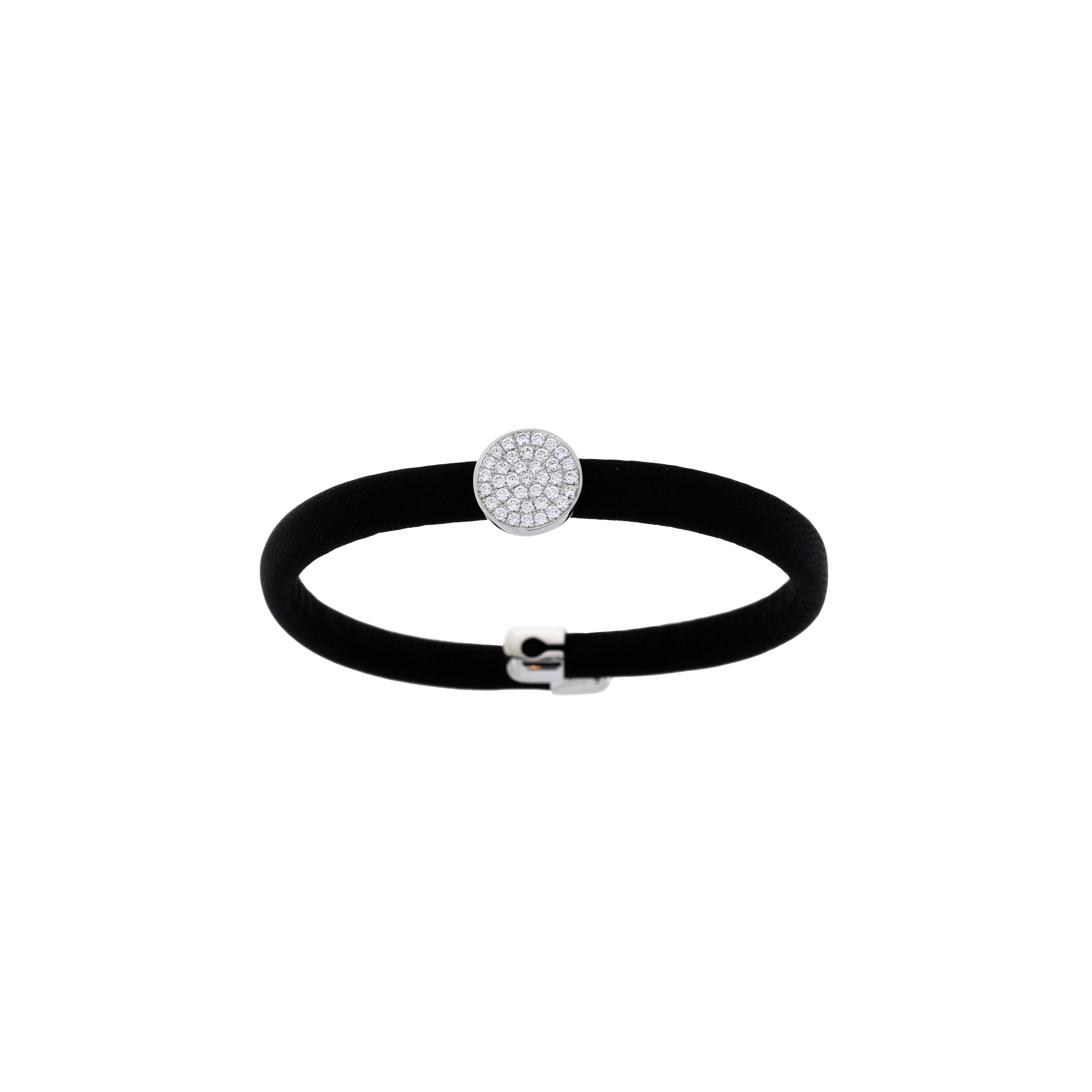 BRACCIALE IN PELLE NERA CON ELEMENTI IN ORO BIANCO E PAVÈ DI DIAMANTI - 1PU0032078/7