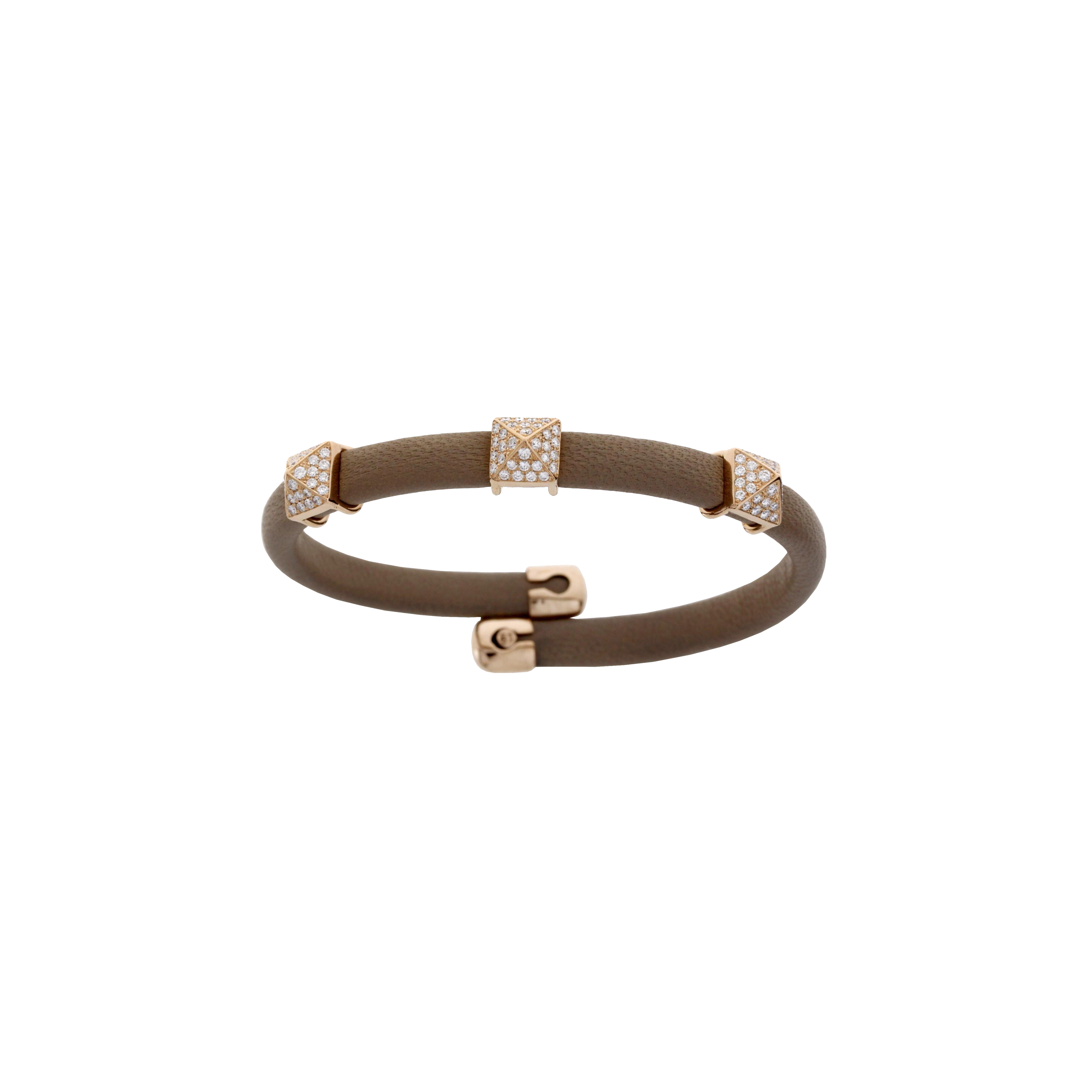 BRACCIALE IN PELLE BEIGE CON ELEMENTI IN ORO ROSA E DIAMANTI - 1PU0032026/8