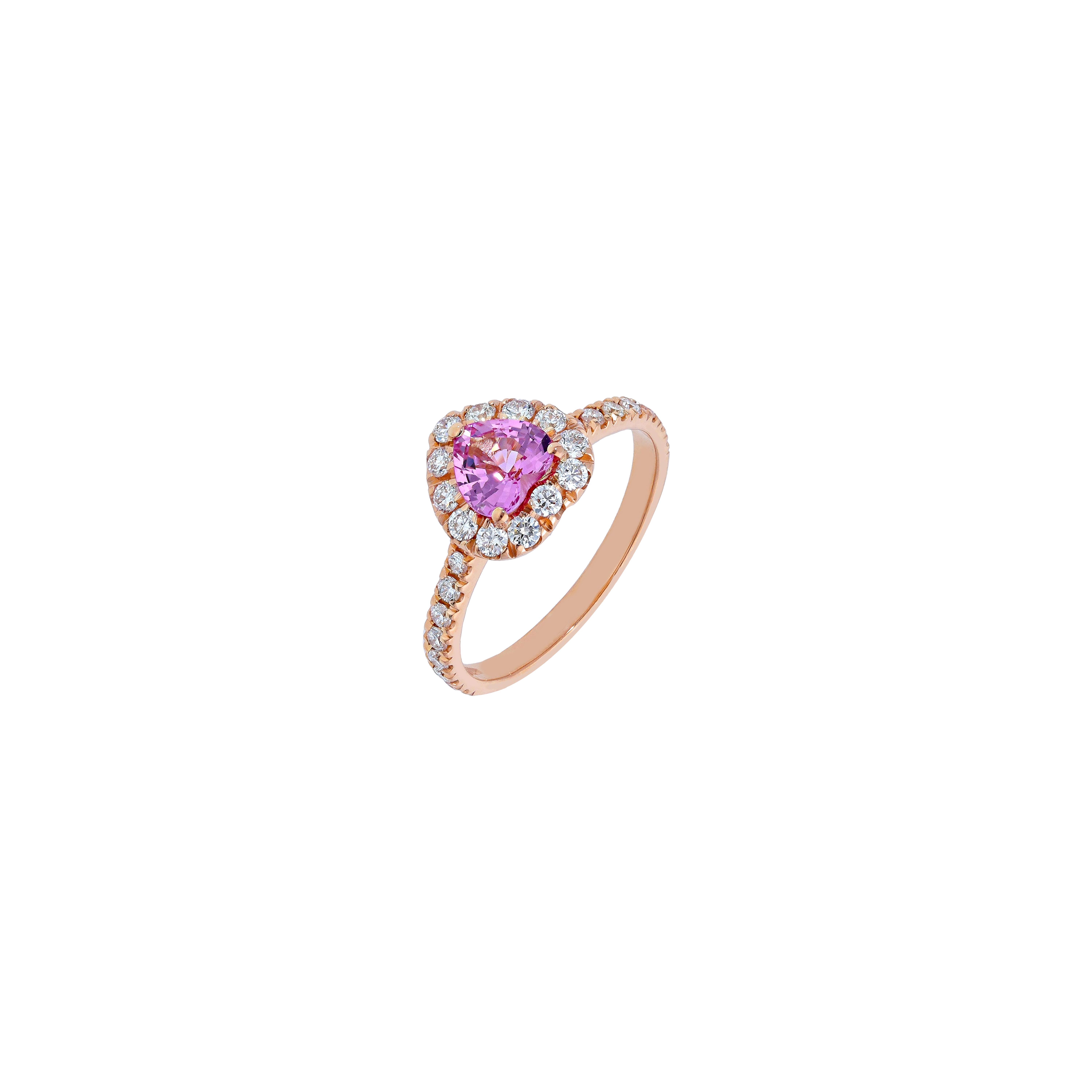 ANELLO TIPO SOLITARIO IN ORO ROSA, DIAMANTI BIANCHI E ZAFFIRO ROSA NATURALE TAGLIO CUORE - VR250400DSPPS