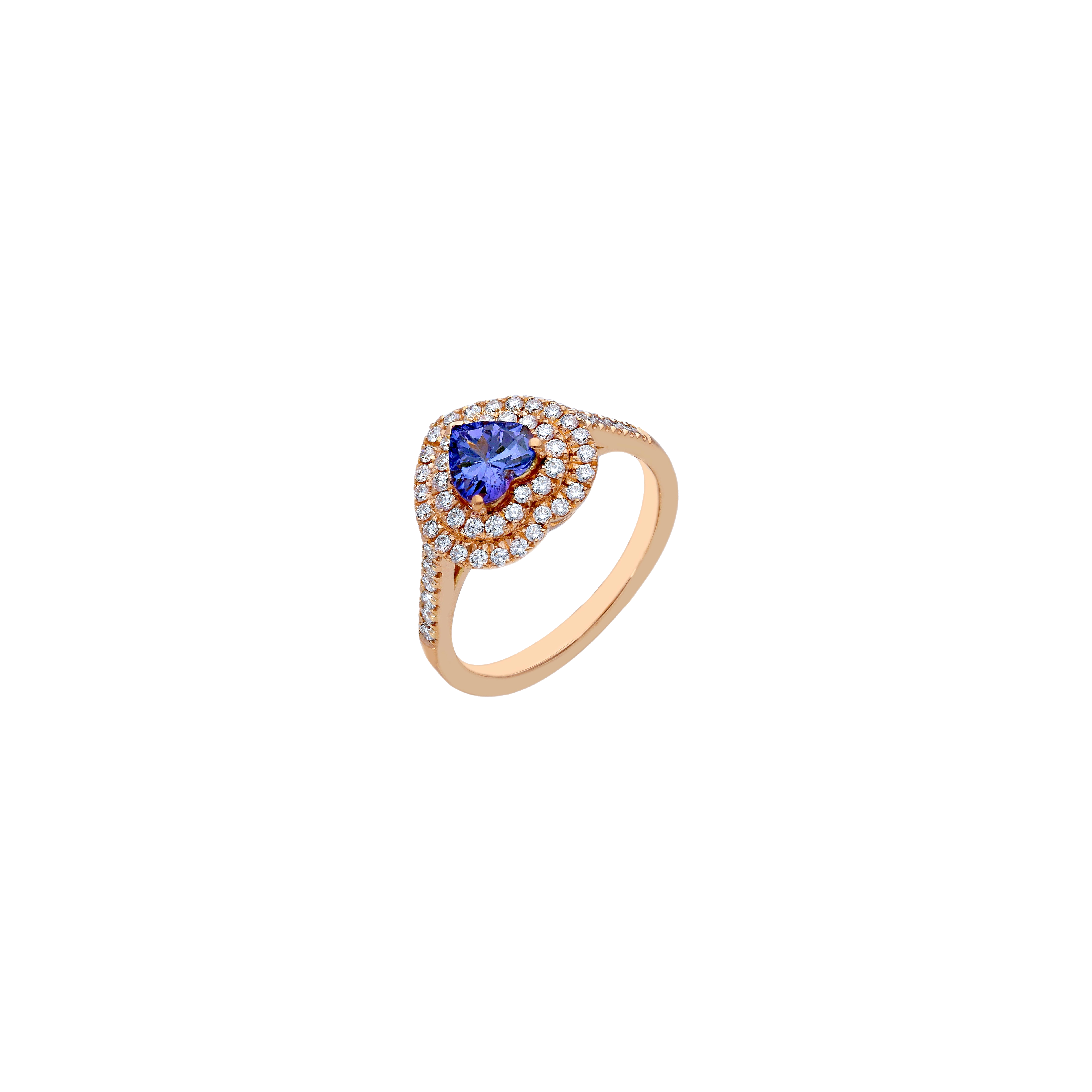 ANELLO TIPO SOLITARIO IN ORO ROSA, DIAMANTI BIANCHI E ZAFFIRO BLU NATURALE TAGLIO CUORE - VR253858DSBPS