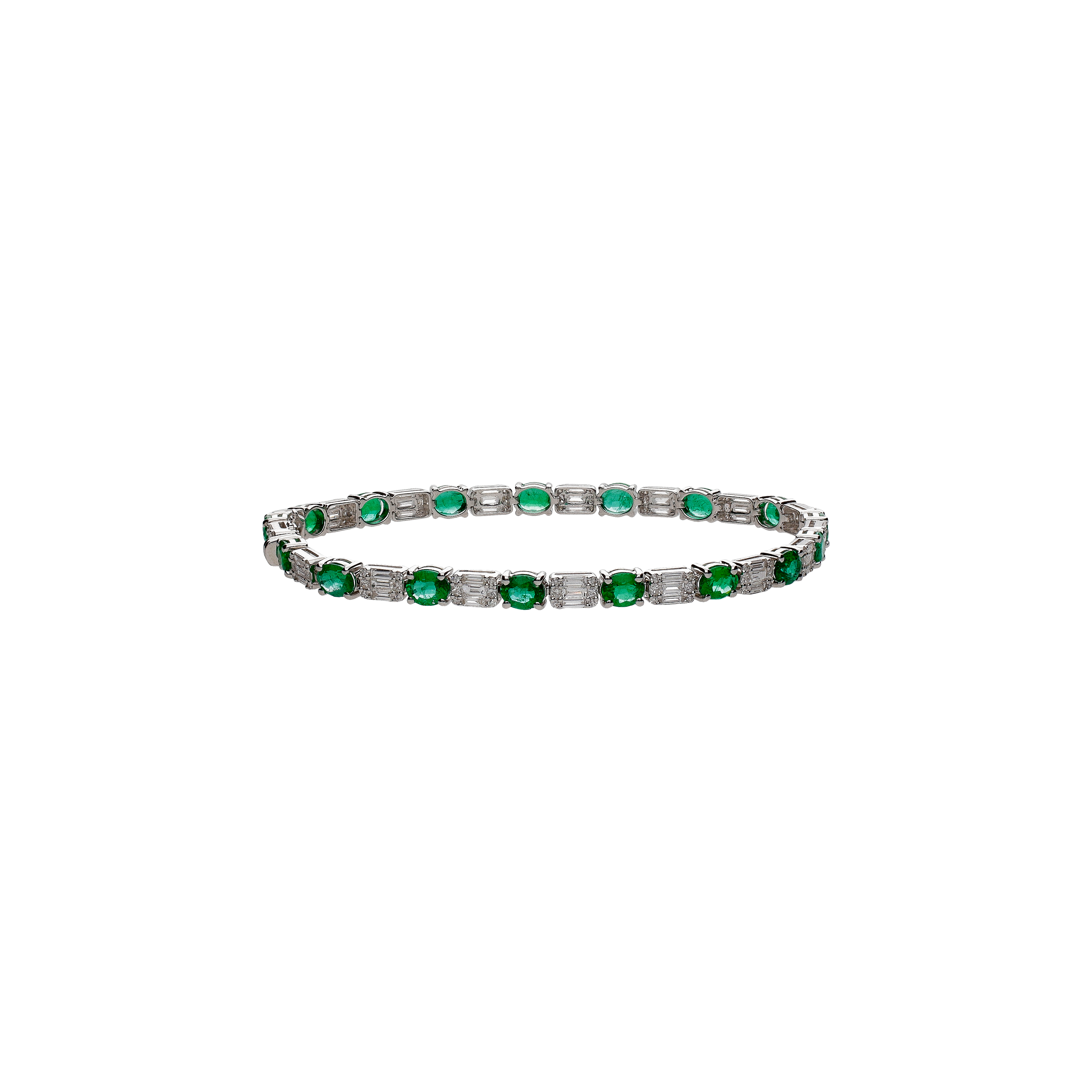 BRACCIALE TENNIS IN ORO BIANCO CON SMERALDI E DIAMANTI BIANCHI - 035-VB27902