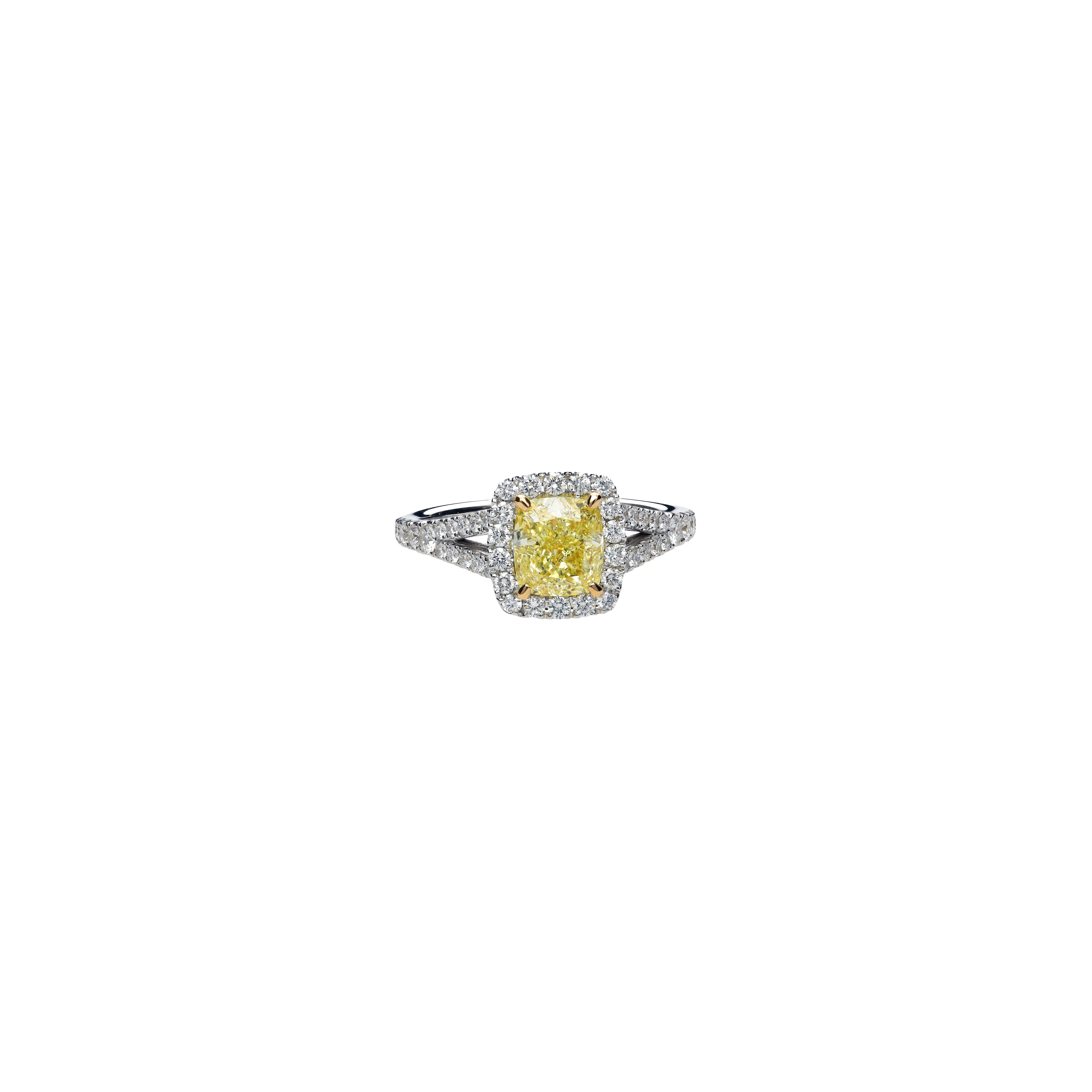 ANELLO IN ORO BIANCO CON DIAMANTE FANCY YELLOW CENTRALE E DIAMANTI BIANCHI - 000-5013-372