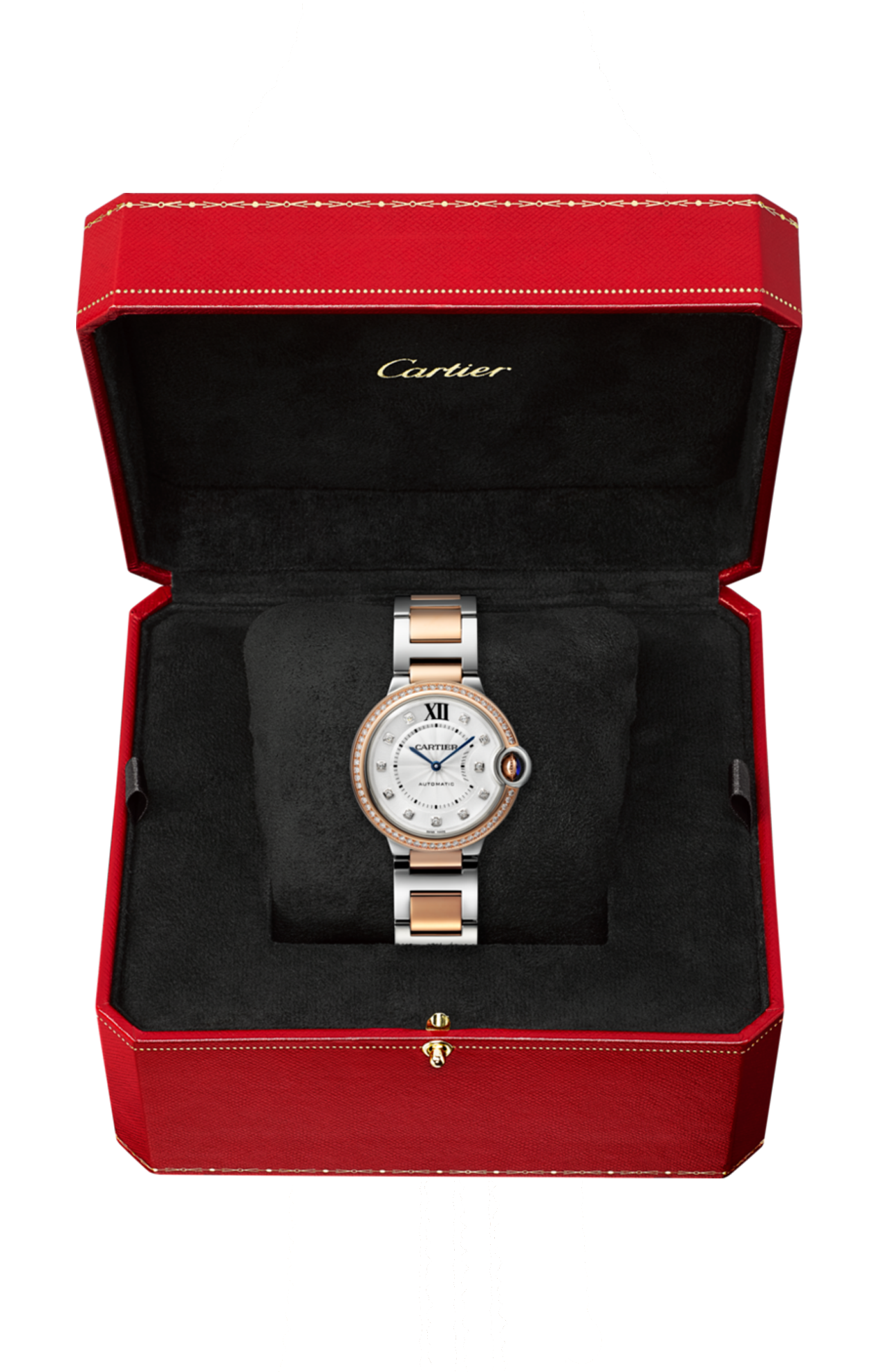 BALLON BLEU DE CARTIER 36 MM, MOVIMENTO MECCANICO A CARICA AUTOMATICA, ORO ROSA, ACCIAIO, DIAMANTI - W3BB0024