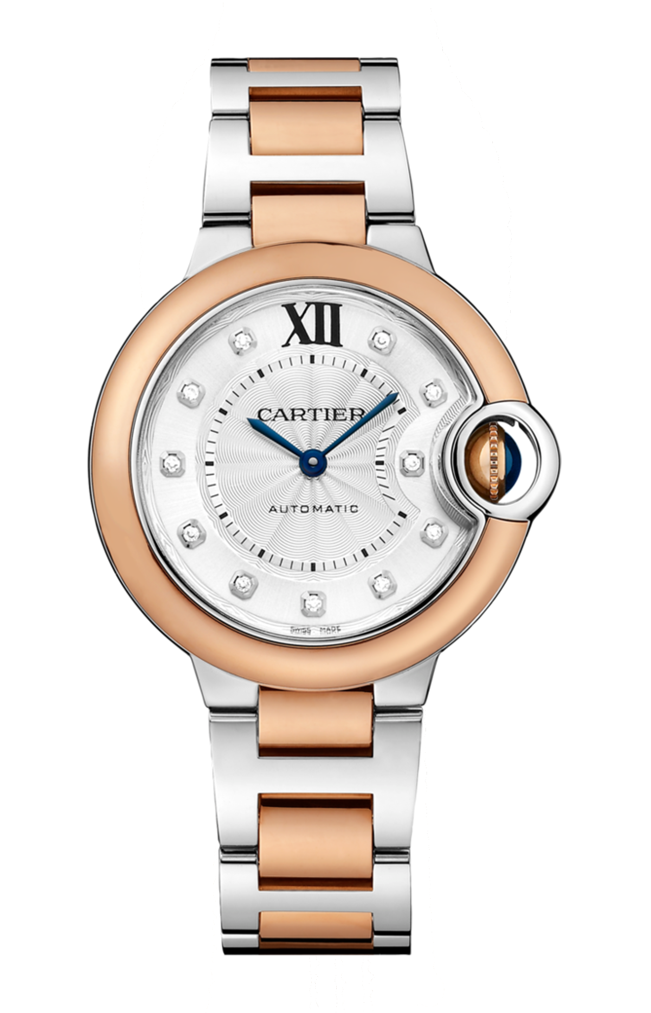 BALLON BLEU DE CARTIER 33 MM, MOVIMENTO MECCANICO A CARICA AUTOMATICA, ORO ROSA, ACCIAIO, DIAMANTI - W3BB0021