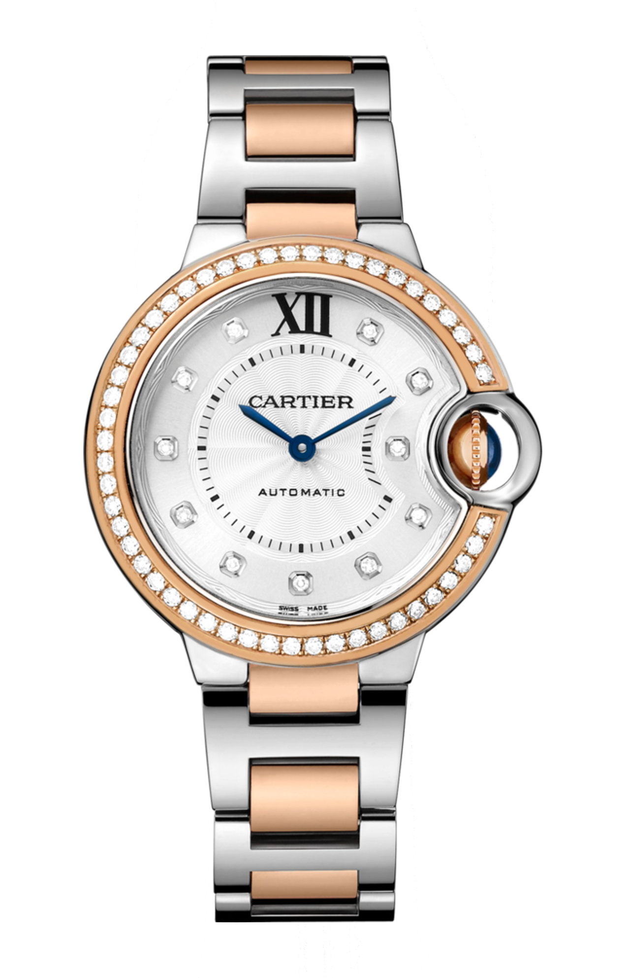 BALLON BLEU DE CARTIER 33 MM, MOVIMENTO MECCANICO A CARICA AUTOMATICA, ORO ROSA, ACCIAIO, DIAMANTI - W3BB0023