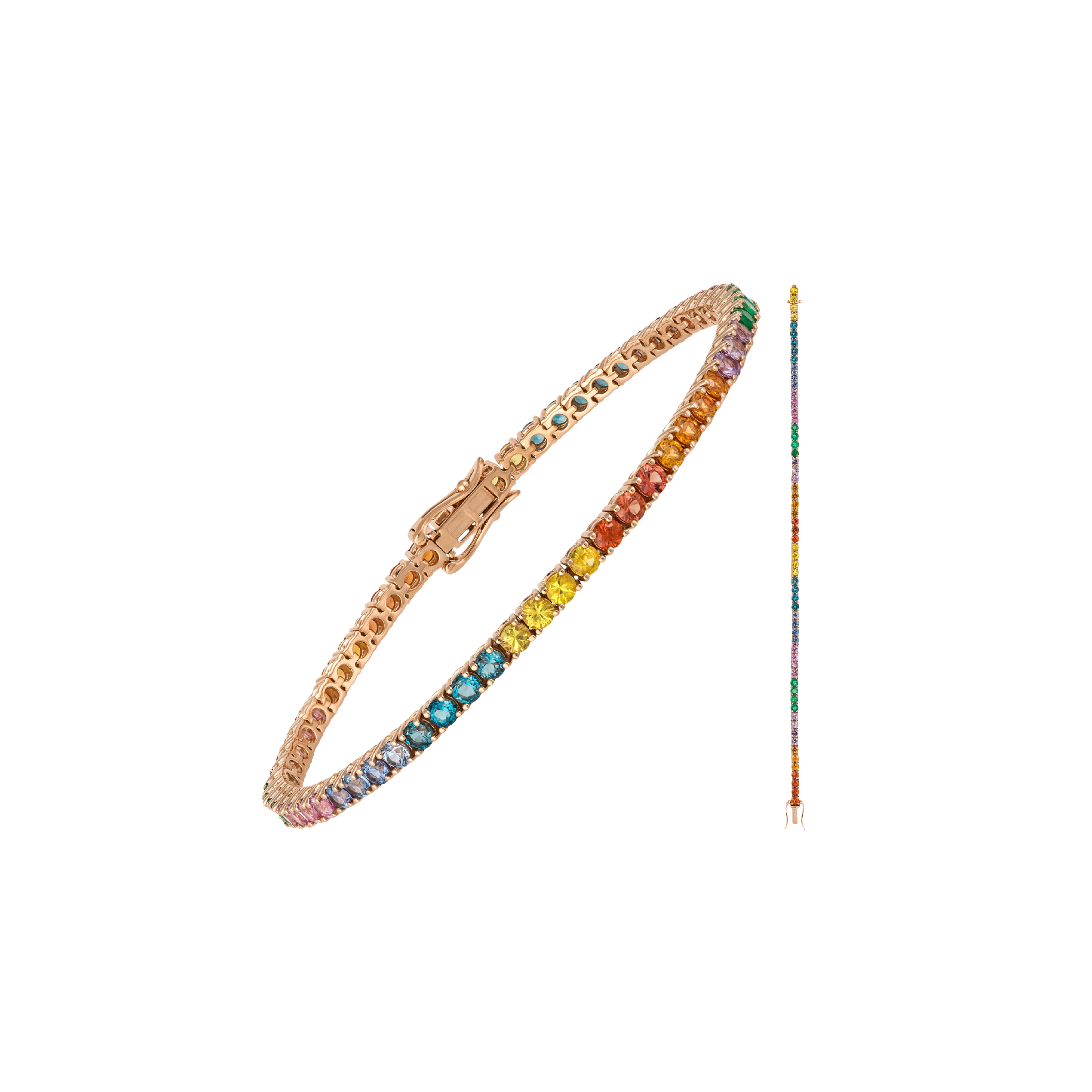 BRACCIALE TENNIS RAINBOW IN ORO ROSA CON ZAFFIRI MULTICOLOR - AB2086/MCS