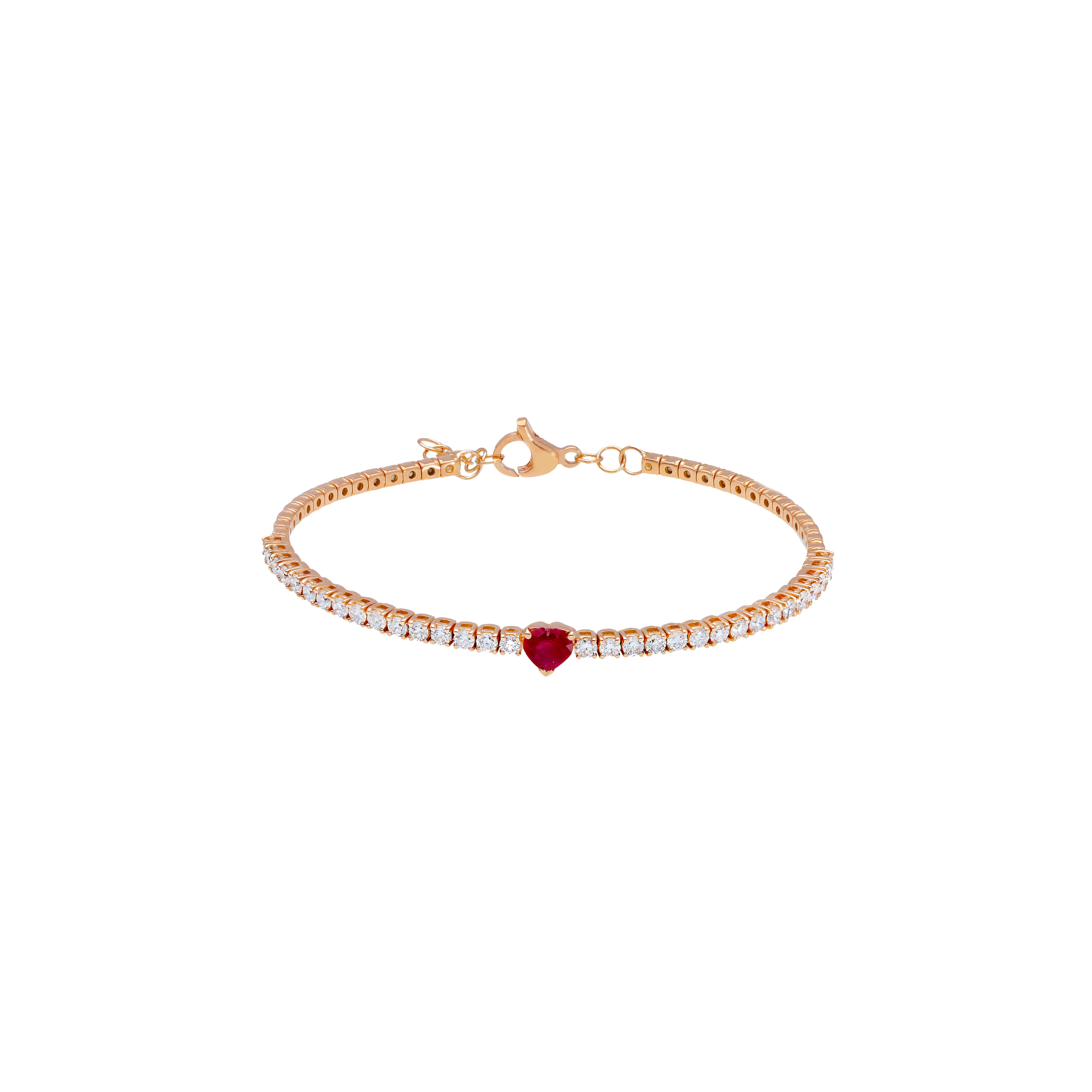 BRACCIALE TENNIS SEMIRIGIDO IN ORO ROSA CON DIAMANTI E RUBINO TAGLIO CUORE - 251519RBR